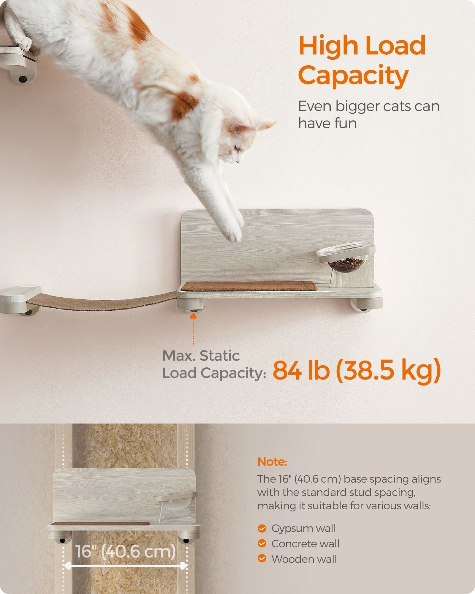 Wall-Mounted Cat Food Station - Wood - Natural Finish - Elevated Bowls Design