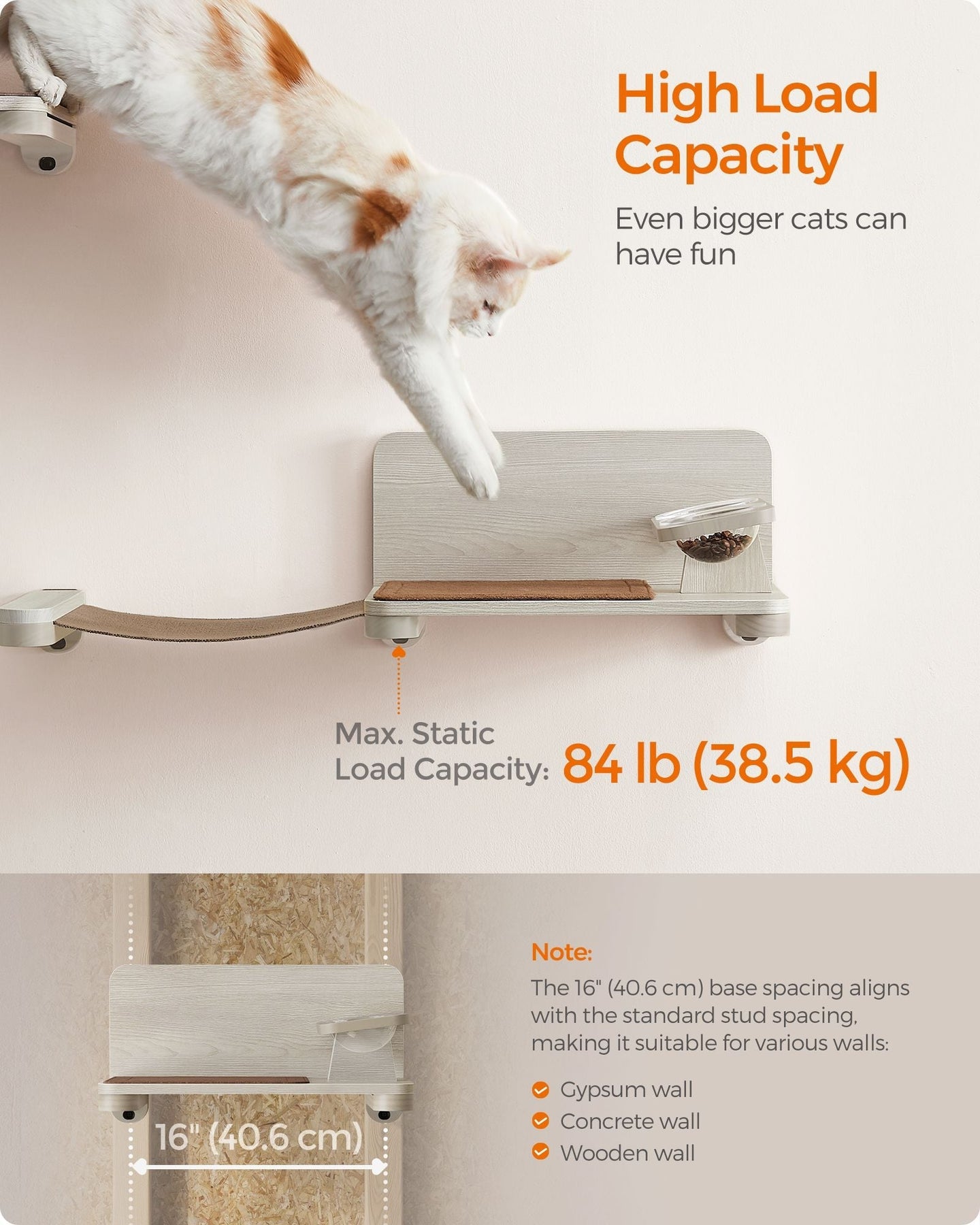 Wall-Mounted Cat Food Station - Wood - Natural Finish - Elevated Bowls Design