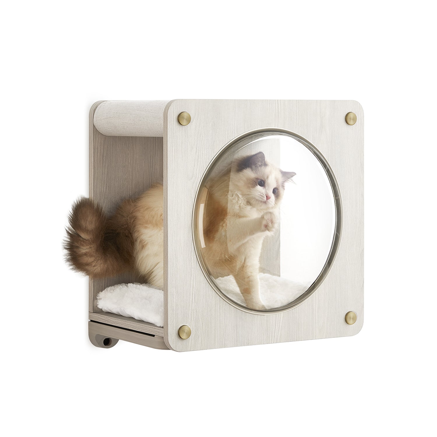 Wall-Mounted Cat Cave - Wood - Natural - Features Observation Window