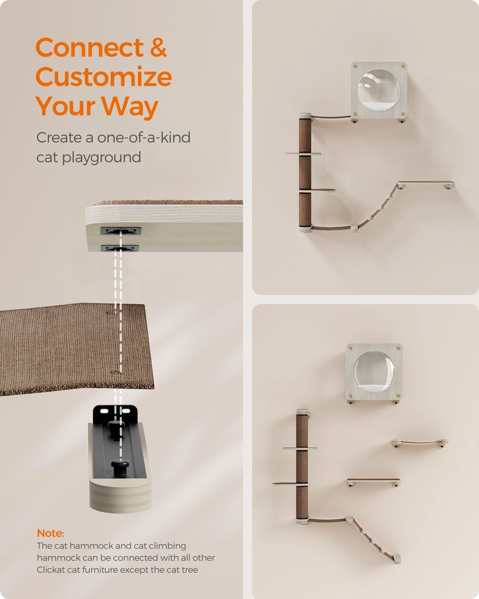 Cat Wall Furniture Set - Includes 5 Pieces - Engineered Wood - Natural Finish