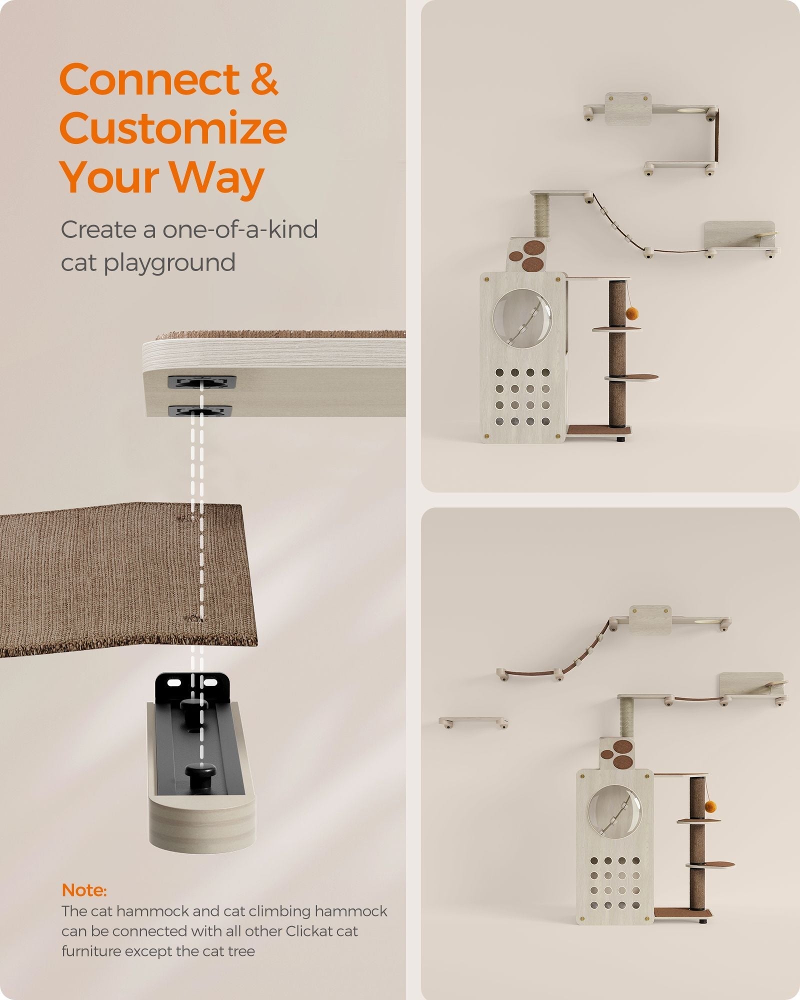 Cat Wall Furniture Set - Includes 7 Pieces - Wood - Natural Finish