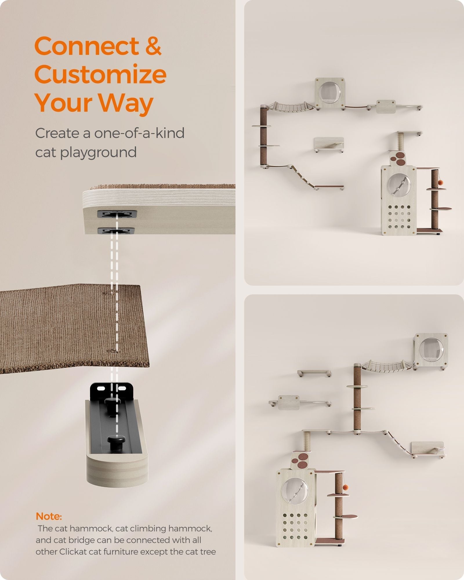 Cat Wall Furniture Set - Wood - Natural Finish