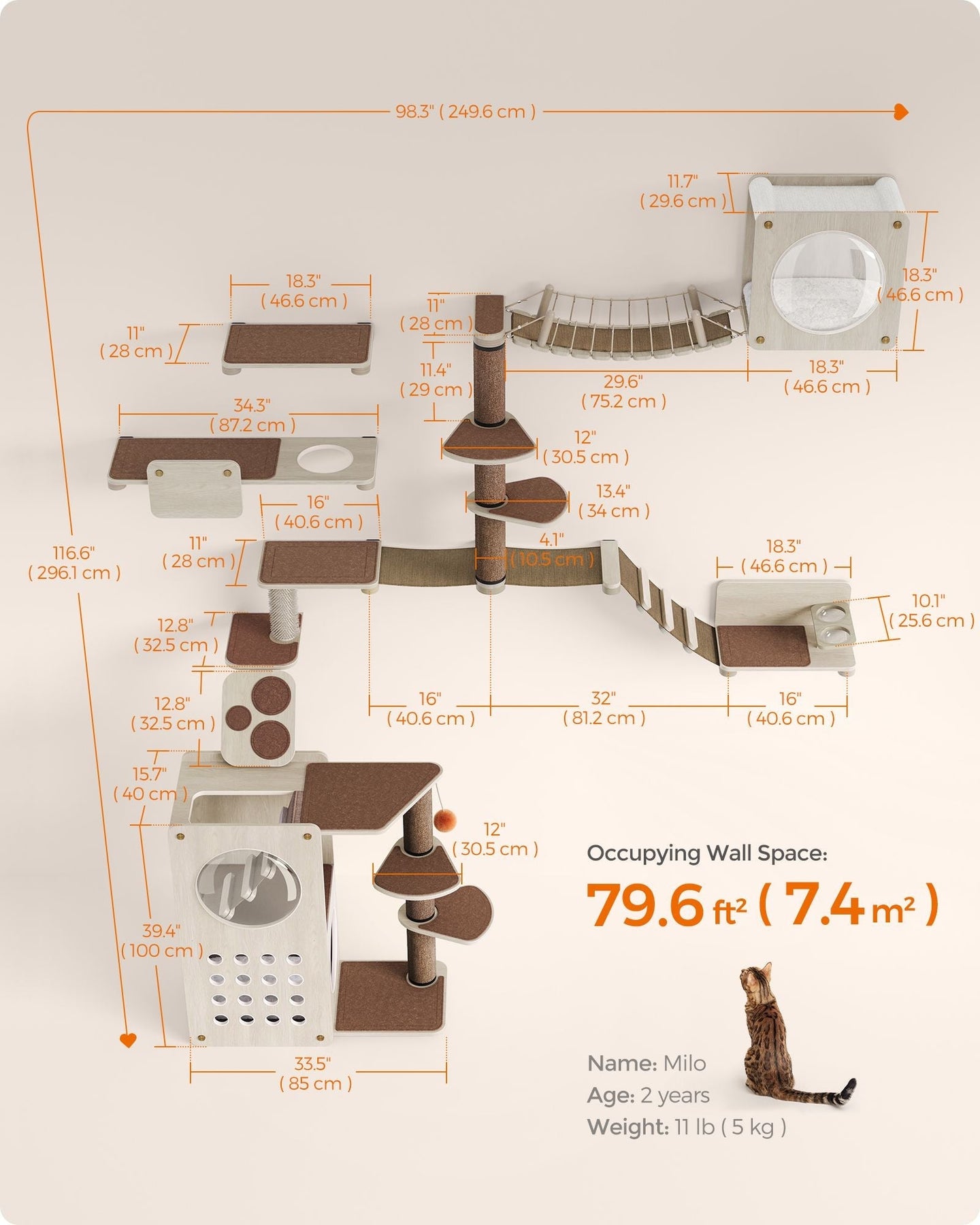 Cat Wall Furniture Set - Wood - Natural Finish