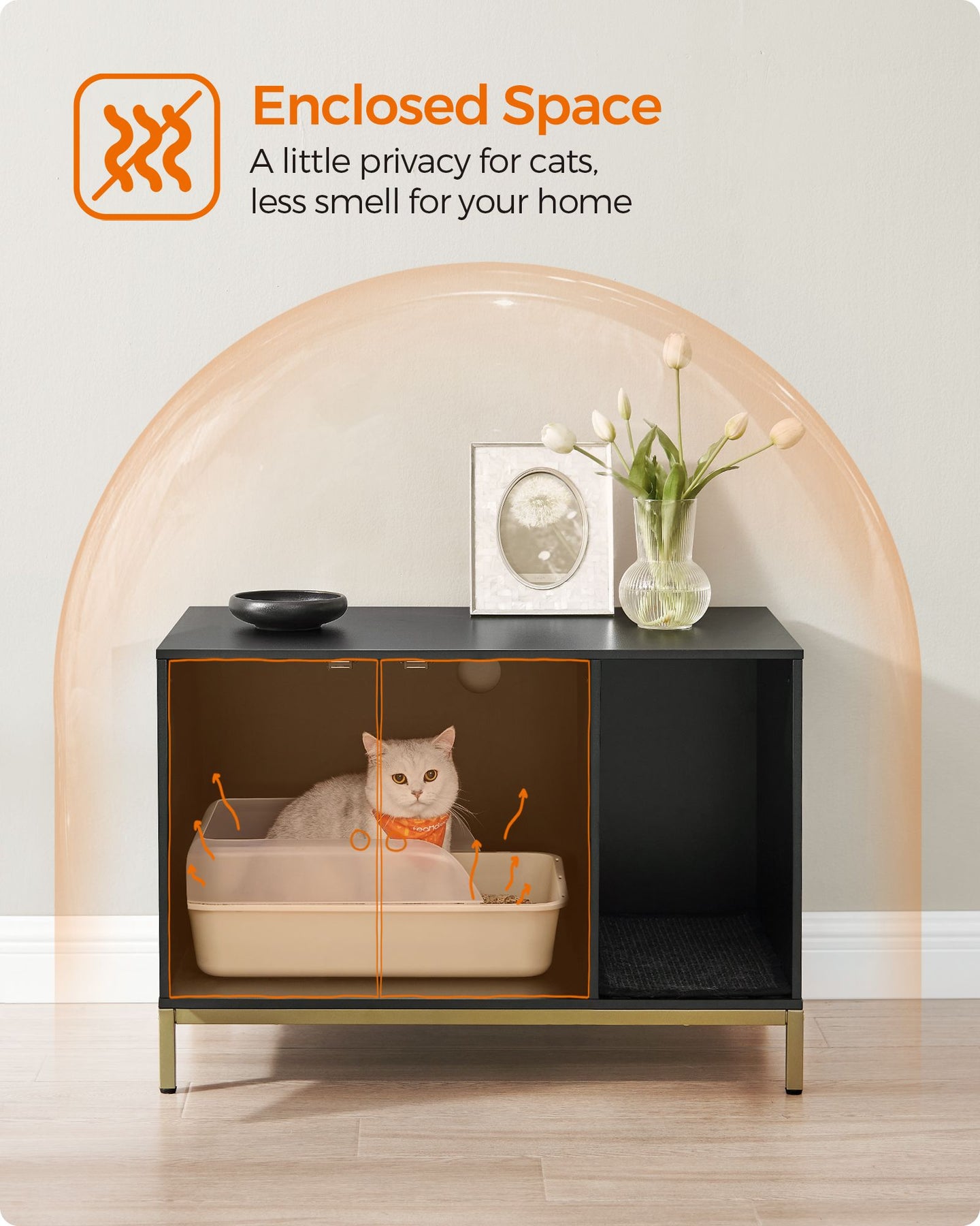 Cat Litter Box Enclosure - Black and Gold - PCL