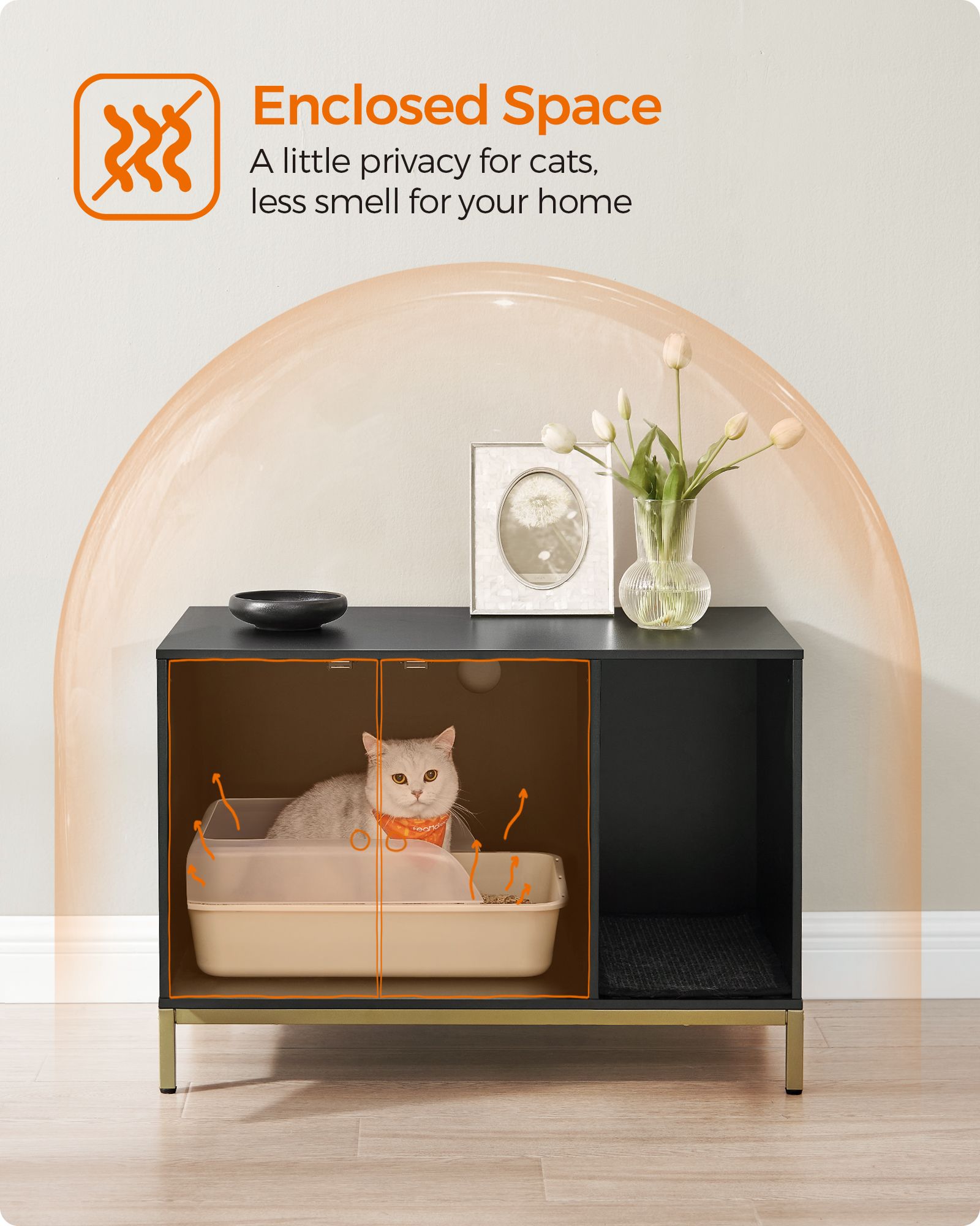 Cat Litter Box Enclosure - Black and Gold - PCL
