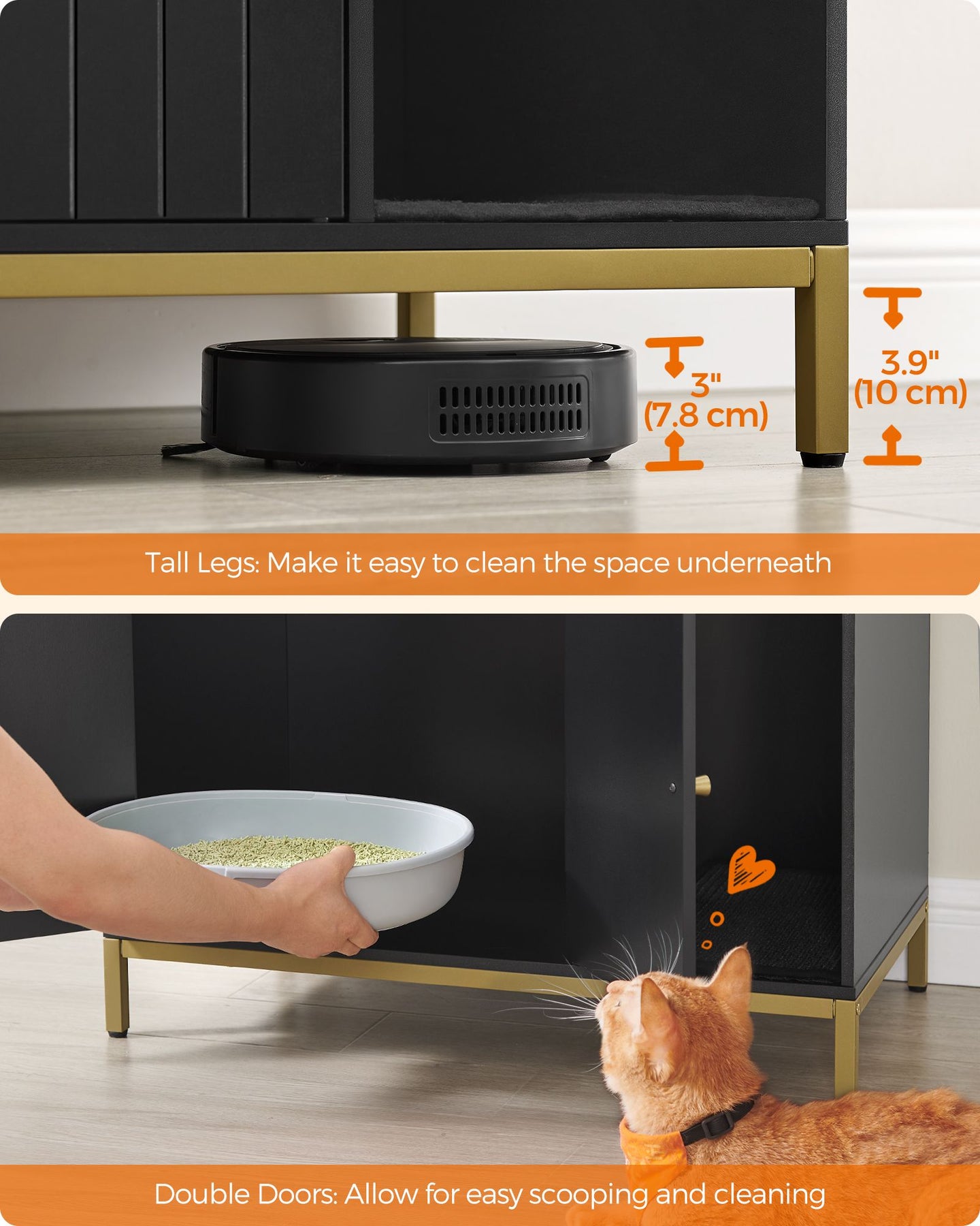 Cat Litter Box Enclosure - Black and Gold - PCL