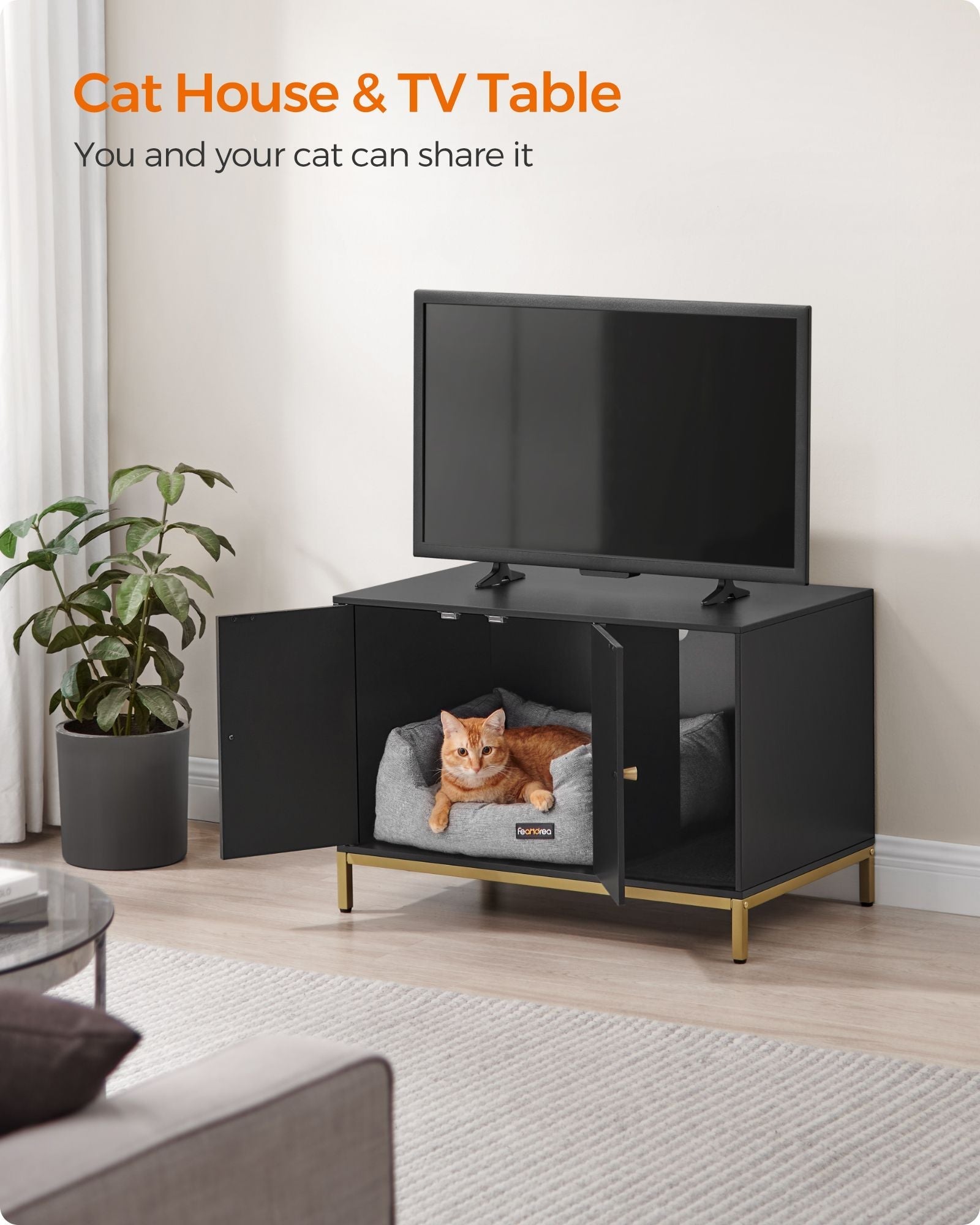 Cat Litter Box Enclosure - Black and Gold - PCL