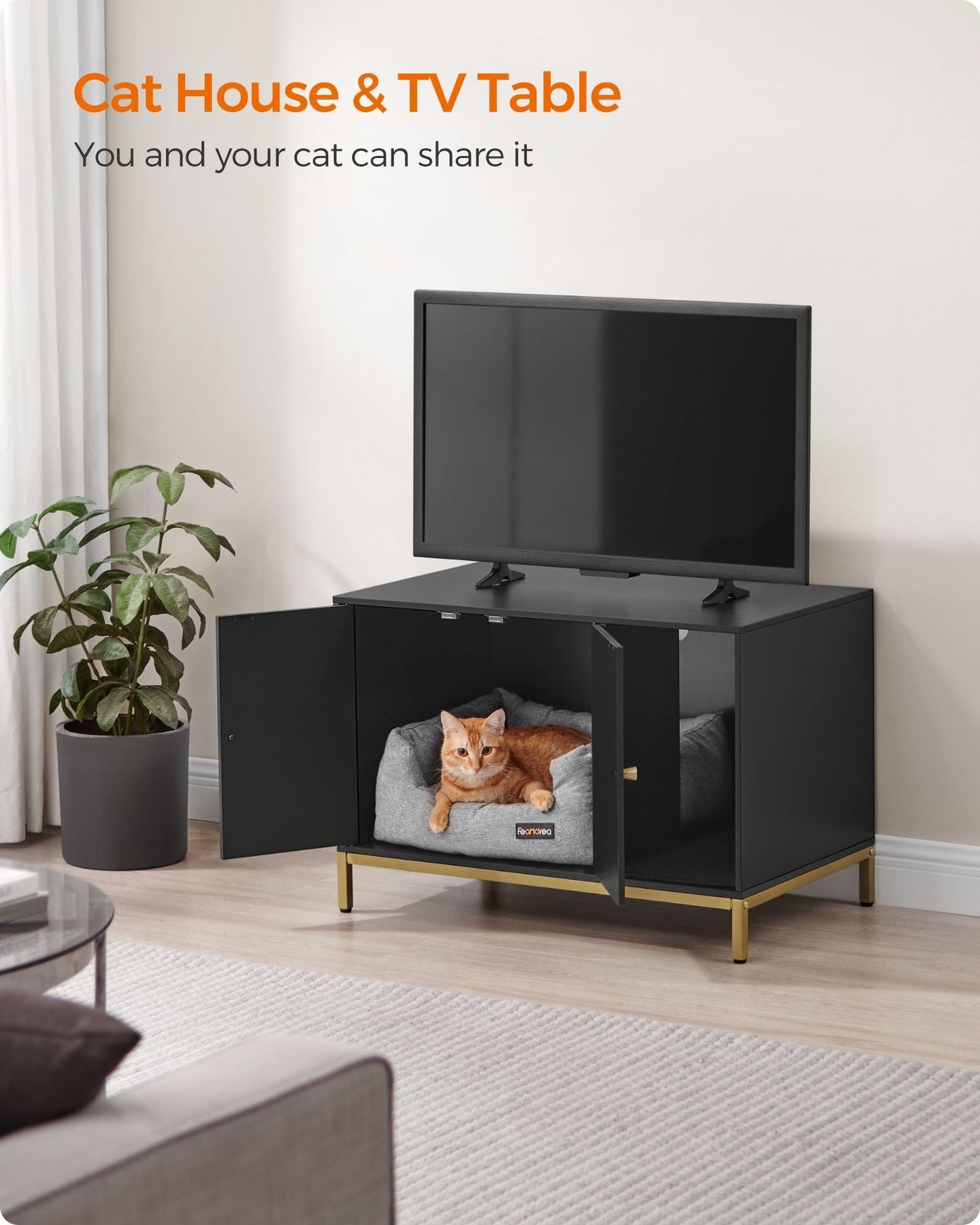 Cat Litter Box Enclosure - Black and Gold - PCL