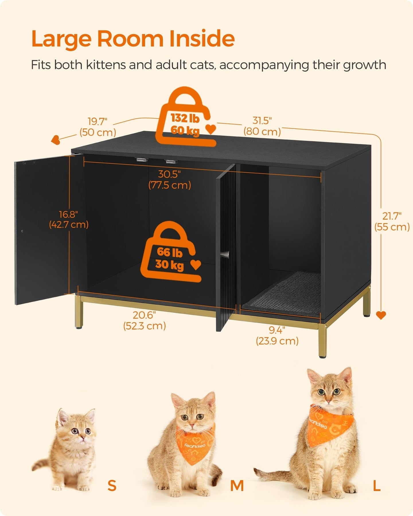 Cat Litter Box Enclosure - Black and Gold - PCL