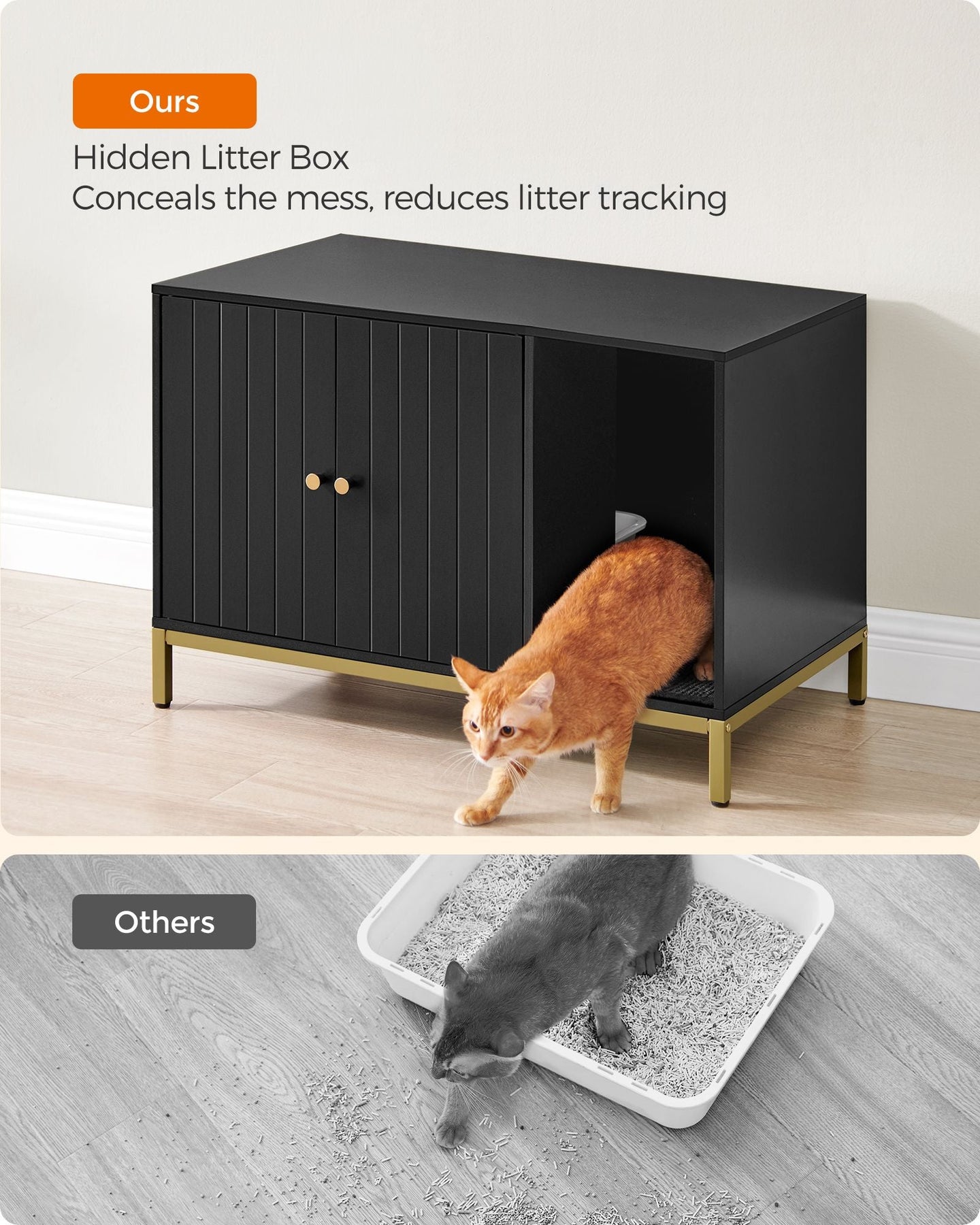 Cat Litter Box Enclosure - Black and Gold - PCL