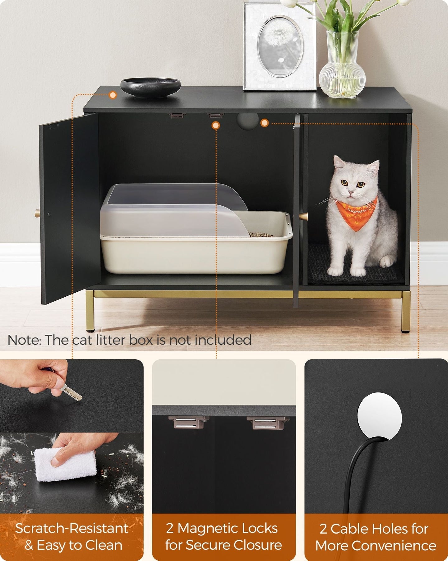Cat Litter Box Enclosure - Black and Gold - PCL