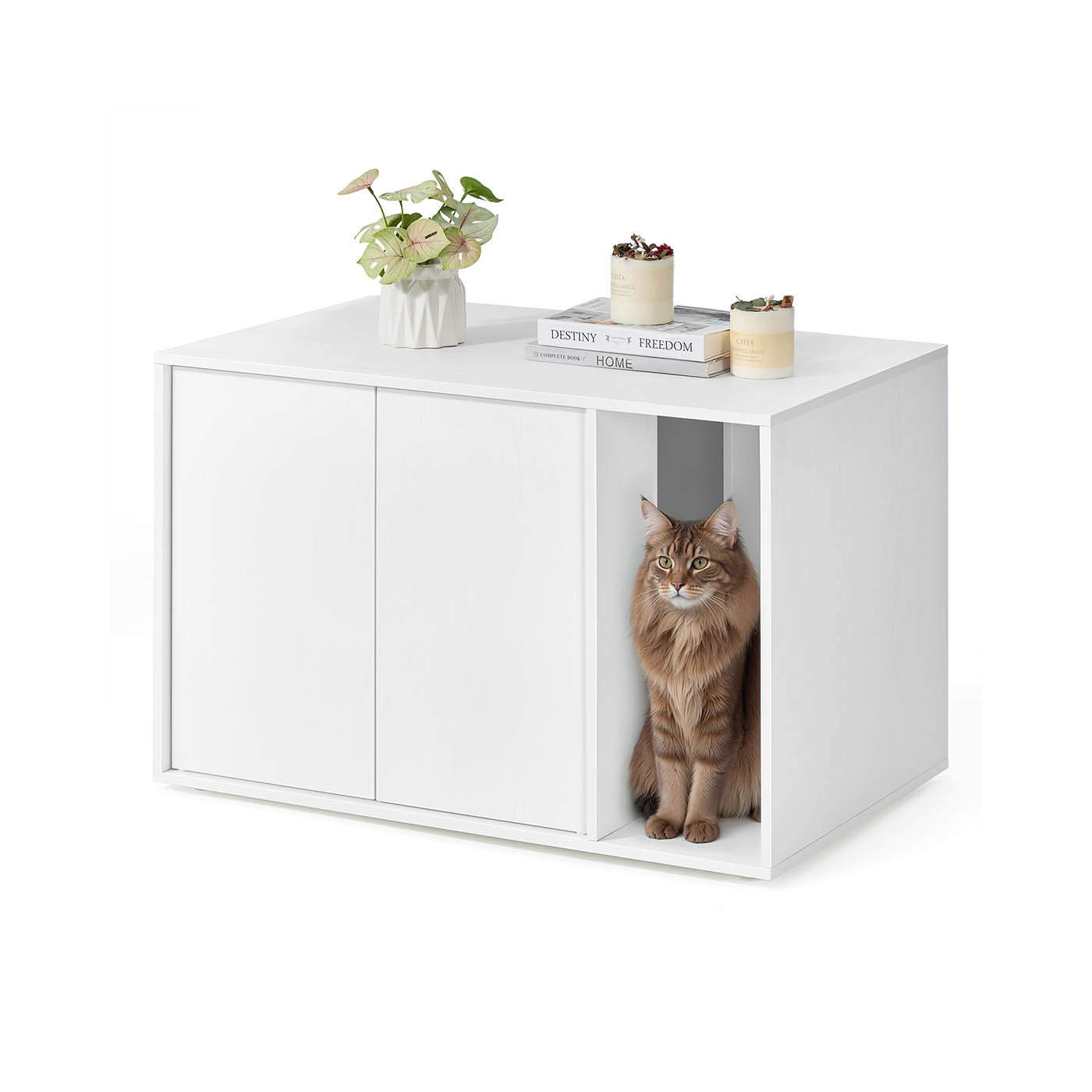 Cat Litter Box Enclosure - Plywood - Snow White - Toolless Assembly