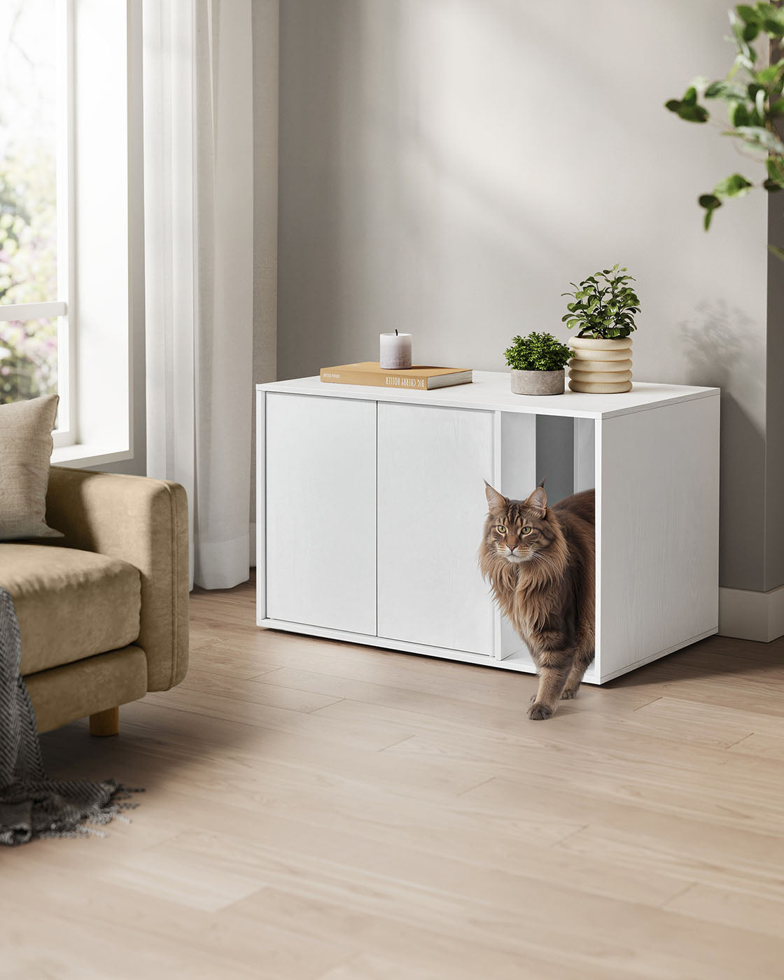 Cat Litter Box Enclosure - Plywood - Snow White - Toolless Assembly