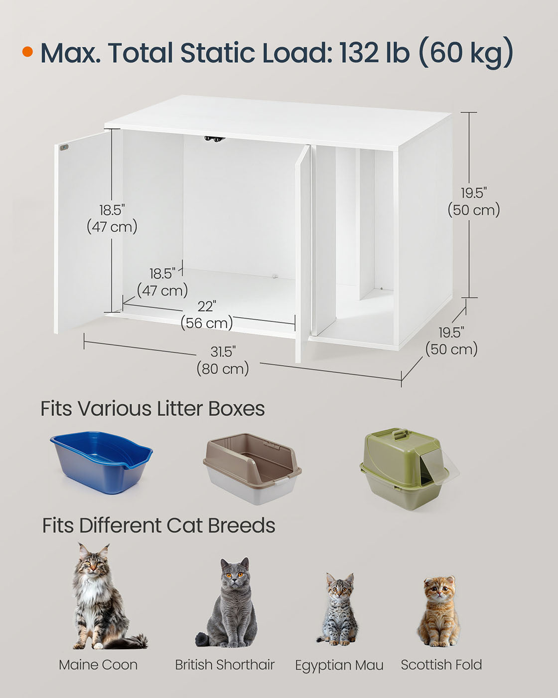 Cat Litter Box Enclosure - Plywood - Snow White - Toolless Assembly