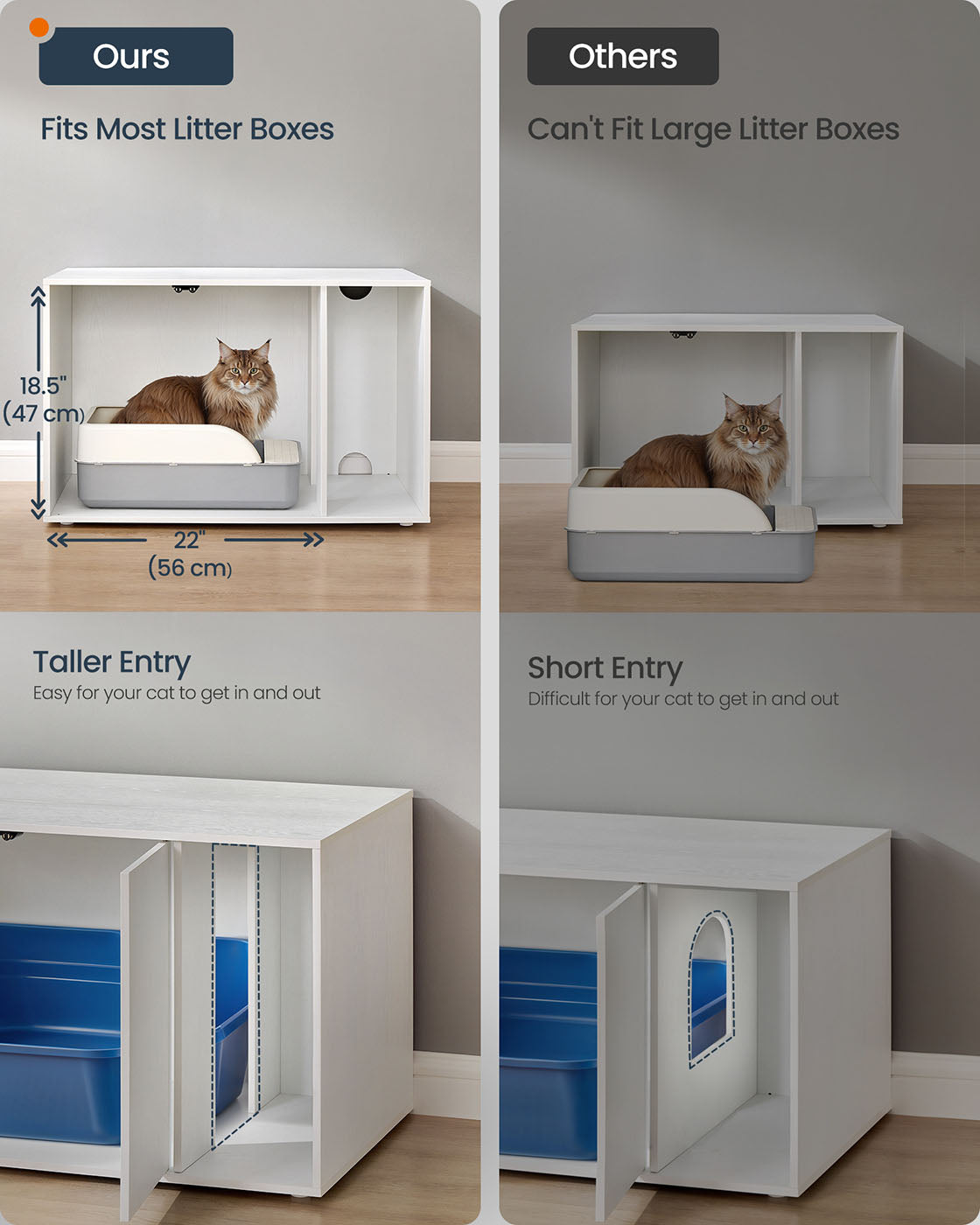 Cat Litter Box Enclosure - Plywood - Snow White - Toolless Assembly