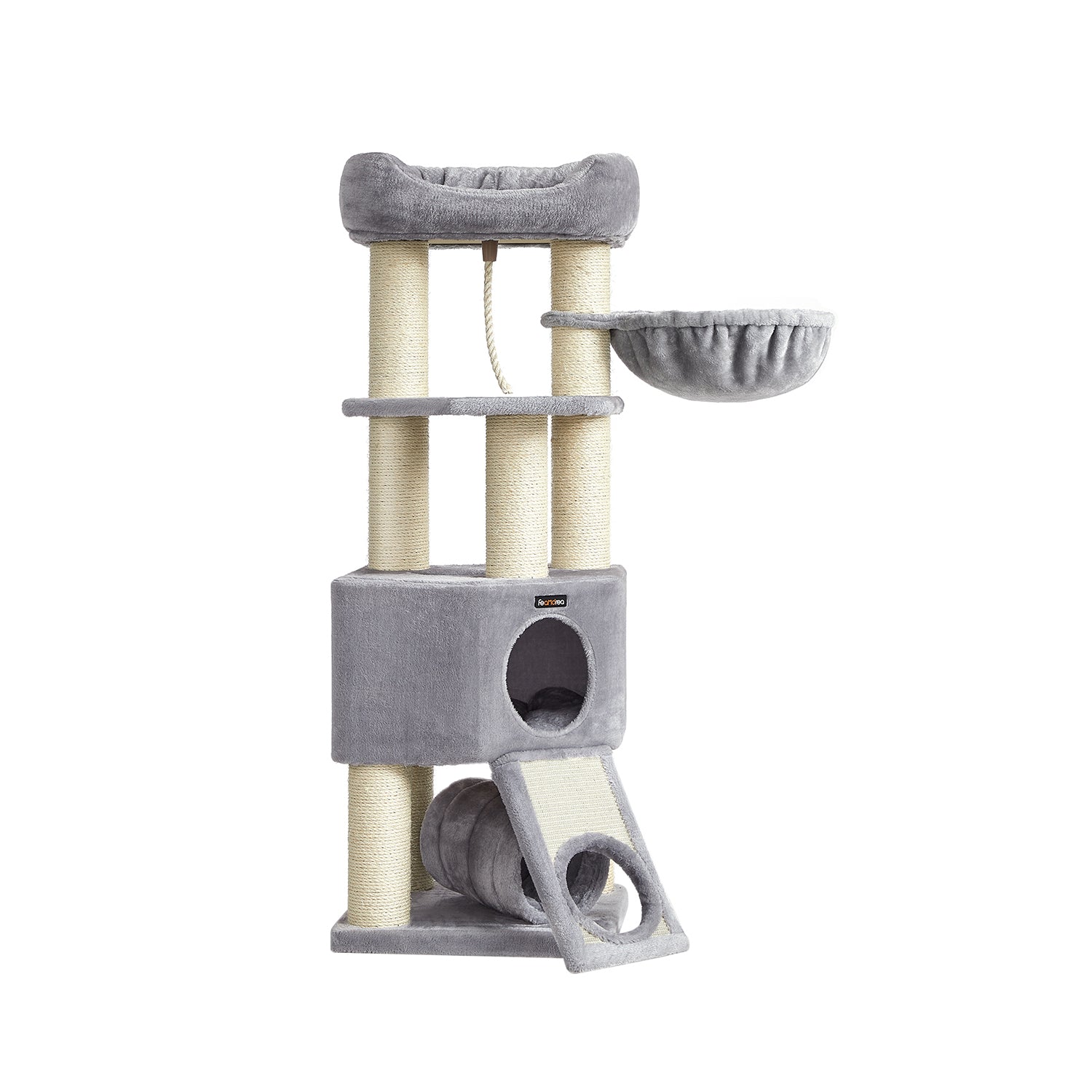 Cat Condo - PCT02W - Light Grey - Large Tower with Fluffy Plush Perch and Cuddle Cave