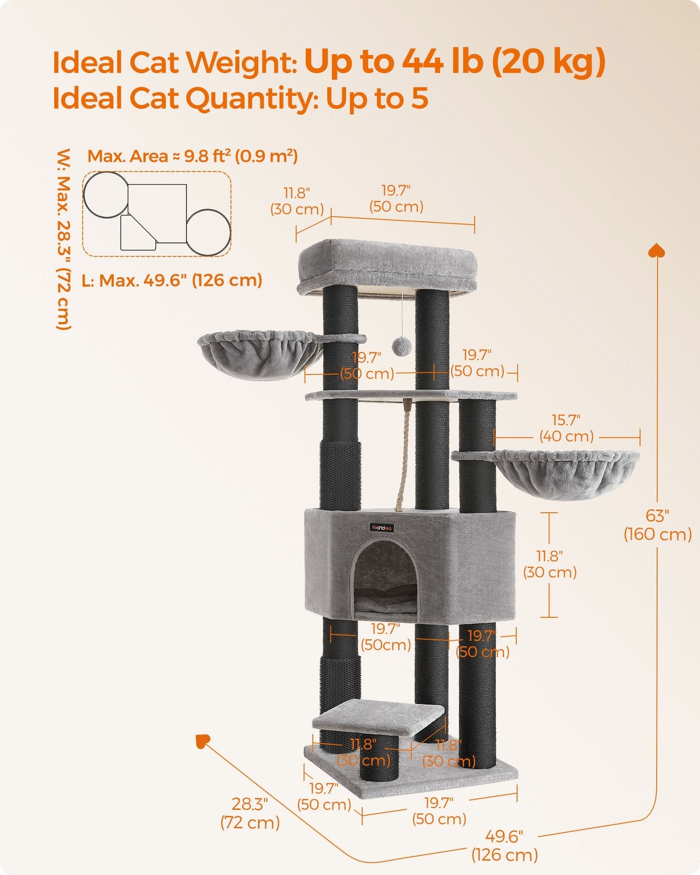 Heavy-Duty Cat Tower - Engineered Wood - Gray - 9 Scratching Posts