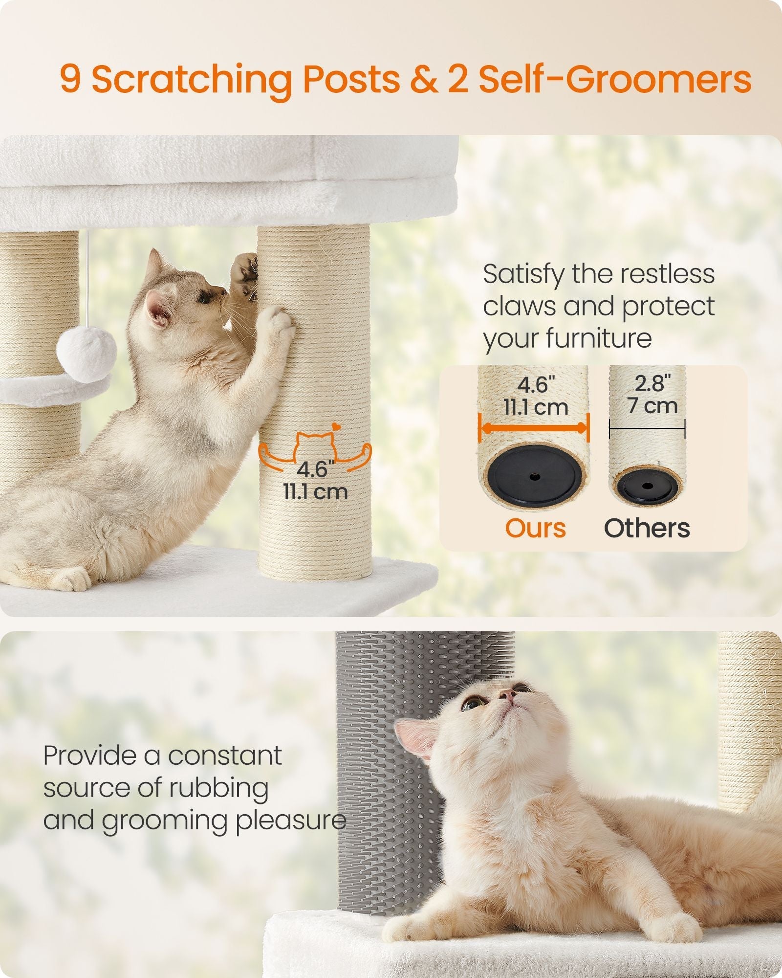Cat Tree - Heavy-Duty Wood - Cream White and Beige - Large Perch with Self-Warming Pads and Multiple Scratching Posts