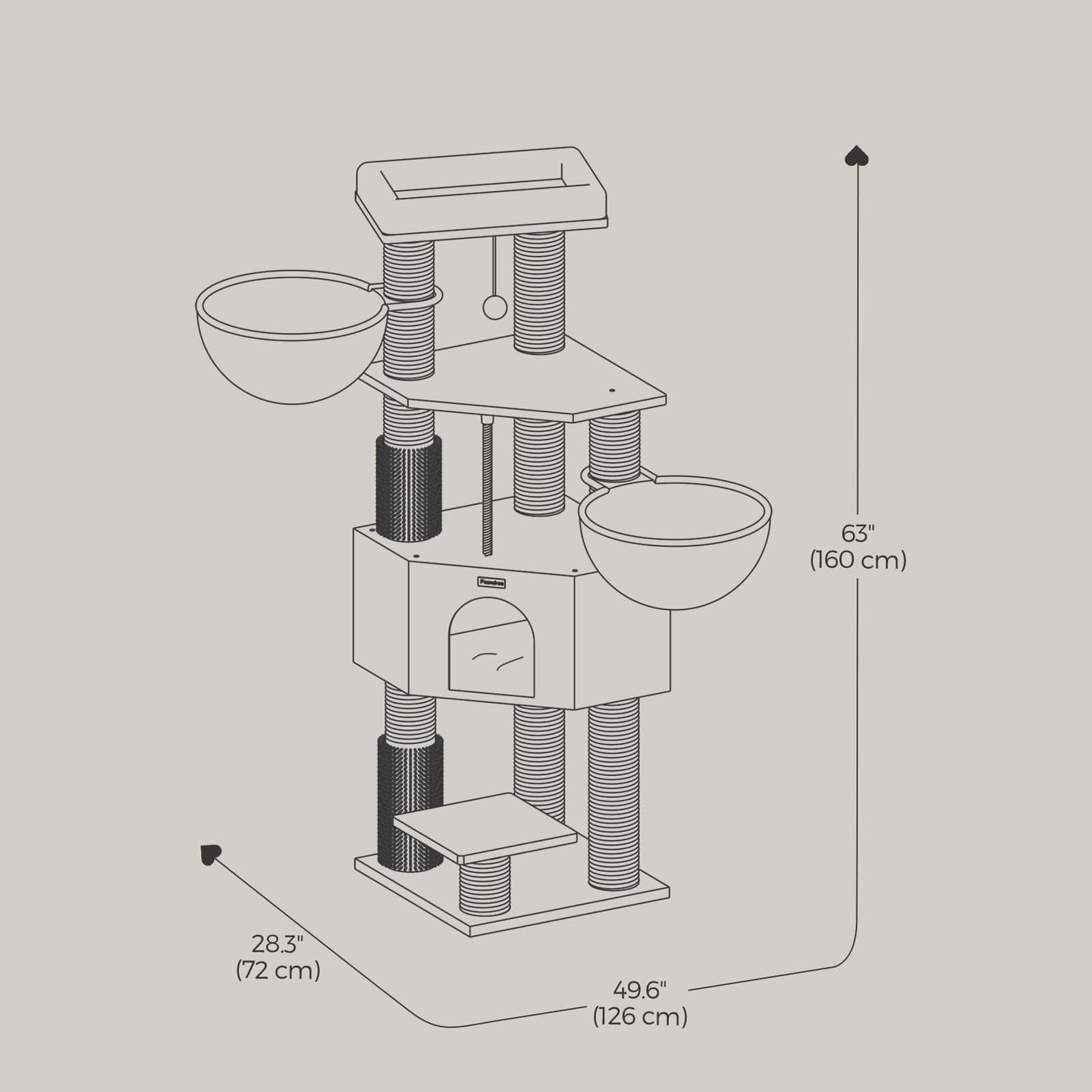 Cat Condo - Heavy-Duty Fabric - Dove Grey and Beige - Features Self-Warming Pads and 9 Scratching Posts