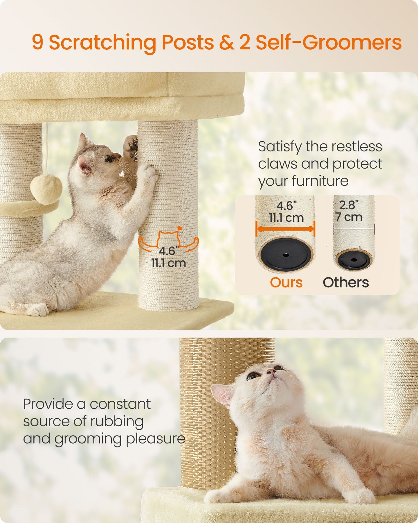 Cat Tree - Sand Beige and Beige - Large Perch and Self-Warming Pads