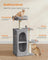 Cat Tree Tower - Engineered Wood - Light Grey - Multi-Cat Design with 2 Caves and Scratching Posts