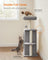 Cat Tree Tower - Engineered Wood - Light Grey - Multi-Cat Design with 2 Caves and Scratching Posts