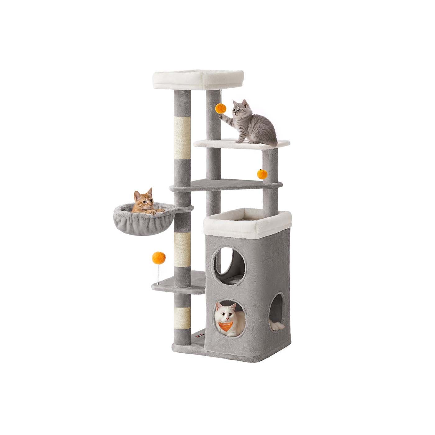Multi-Level Cat Tree - Engineered Wood - Dove Grey - Includes Caves
