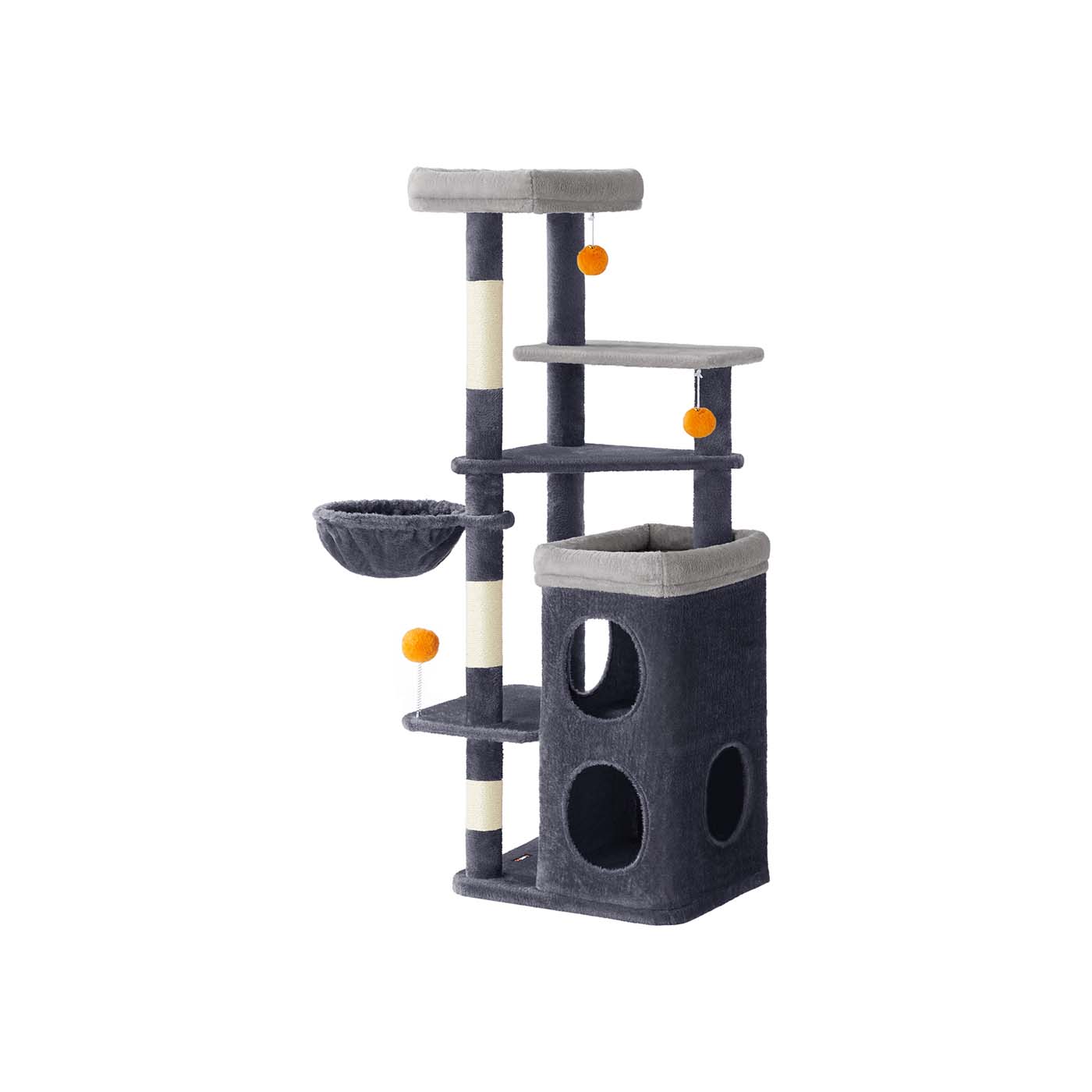 Multi-Level Cat Tree - Engineered Wood - Dove Grey - Includes Caves