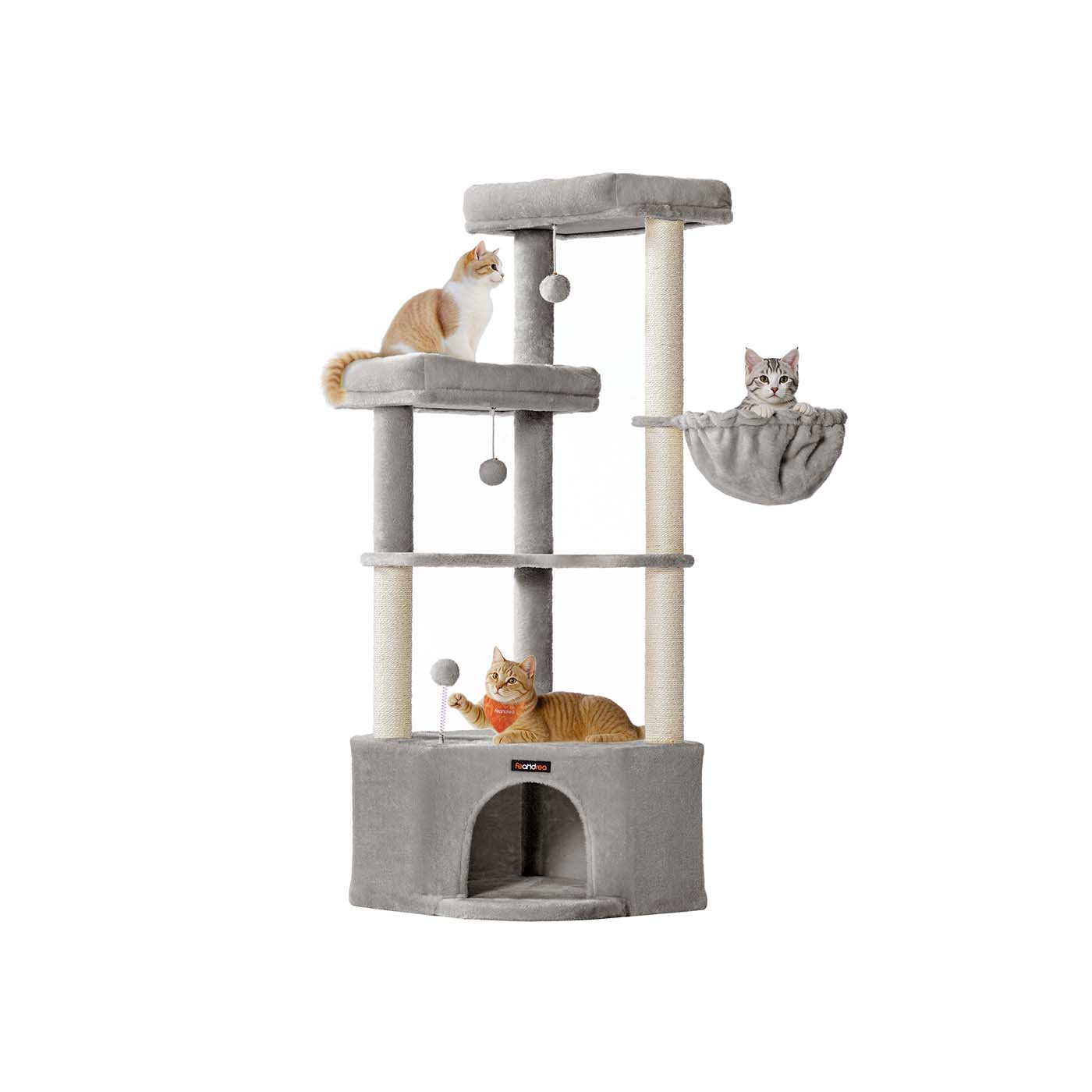Cat Tree Tower - Engineered Wood - Dove Grey - Large Cave