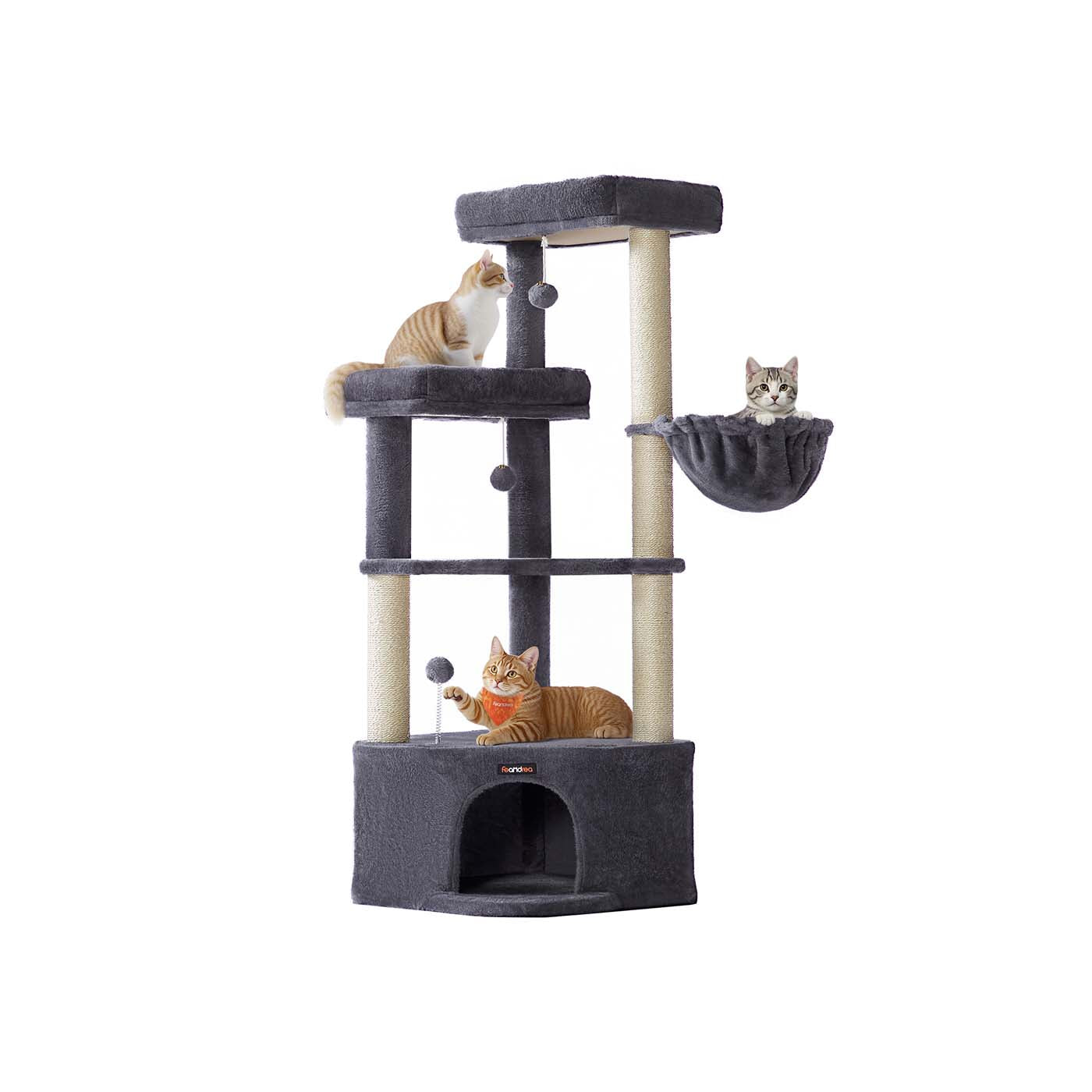 Cat Tree Tower - Engineered Wood - Dove Grey - Large Cave