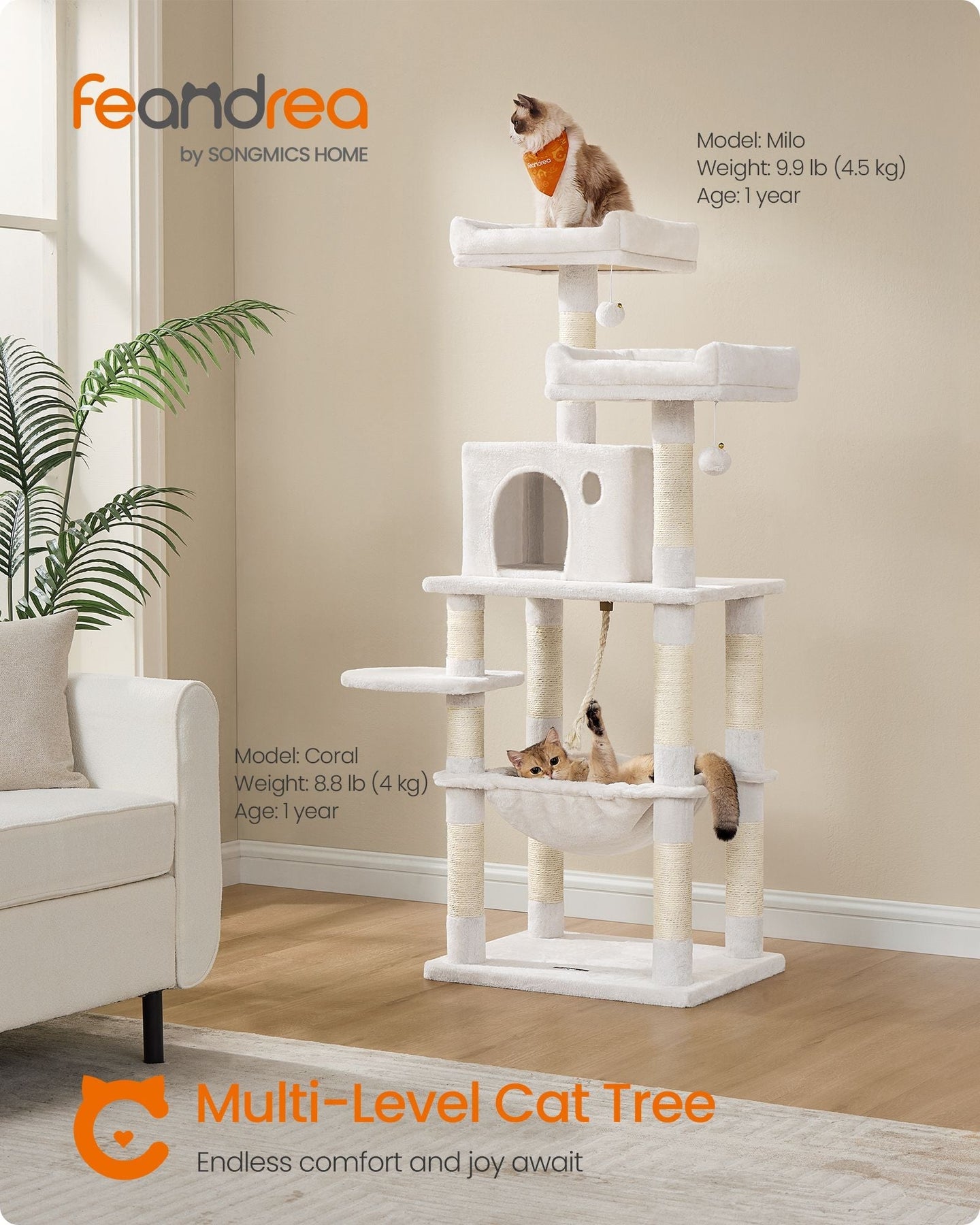 Cat Tower - Engineered Wood - Light Grey - Stable Design with Cat Cave