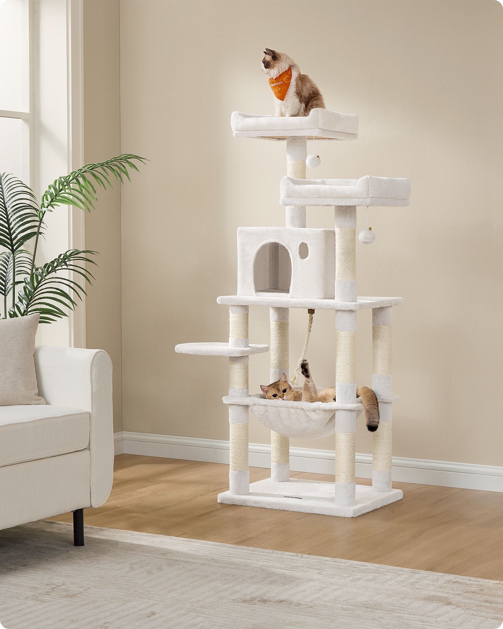 Cat Tower - Engineered Wood - Light Grey - Stable Design with Cat Cave