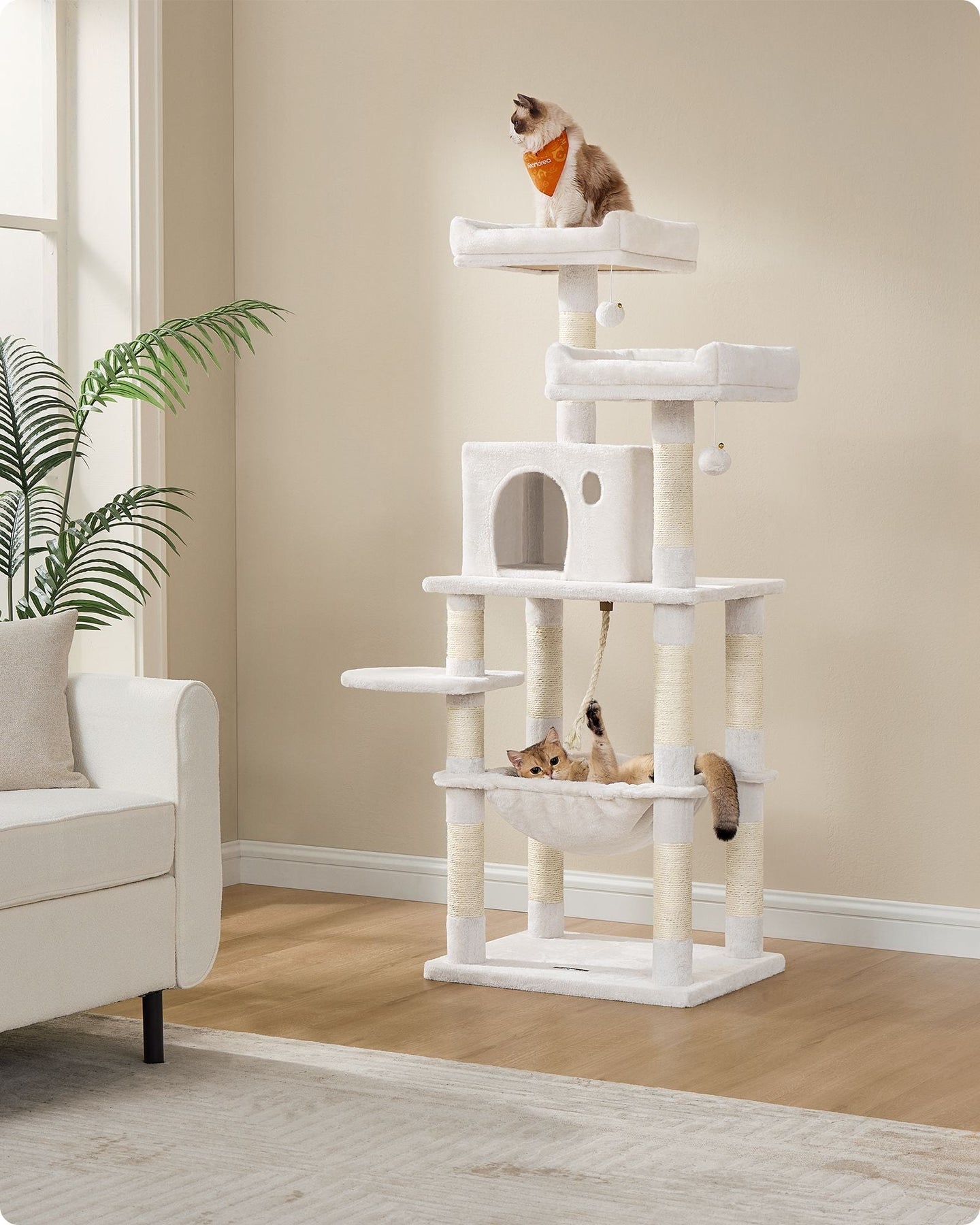 Cat Tower - Engineered Wood - Light Grey - Stable Design with Cat Cave