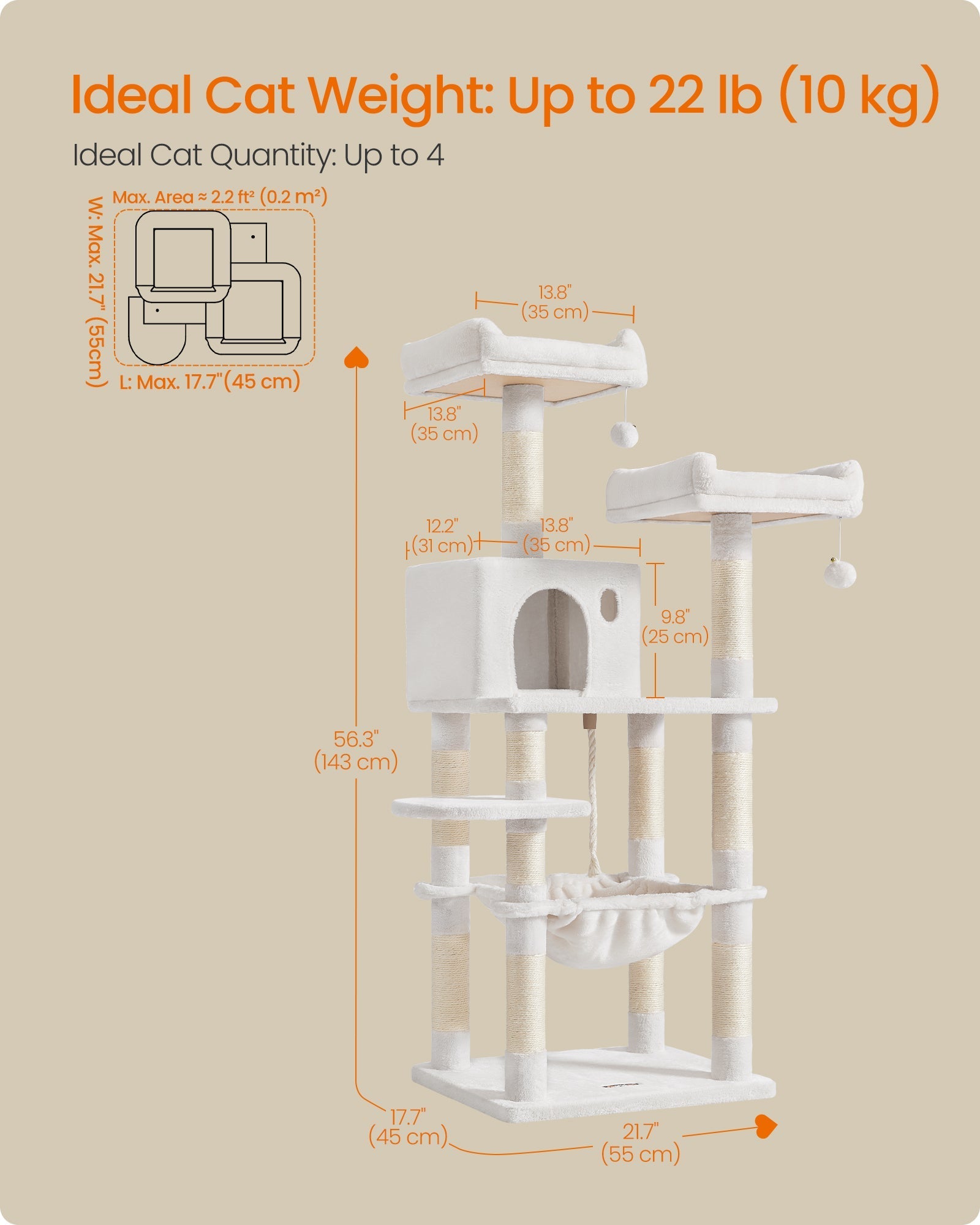 Cat Tower - Engineered Wood - Light Grey - Stable Design with Cat Cave