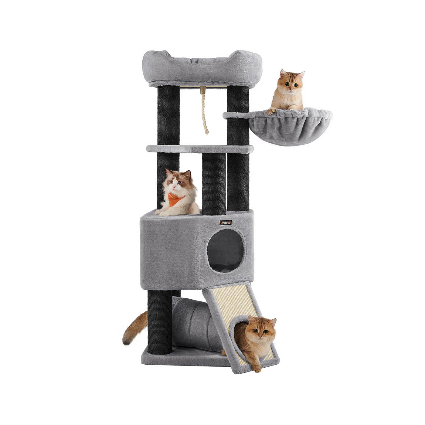 Large Cat Tree - Light Grey - Plush and Sisal