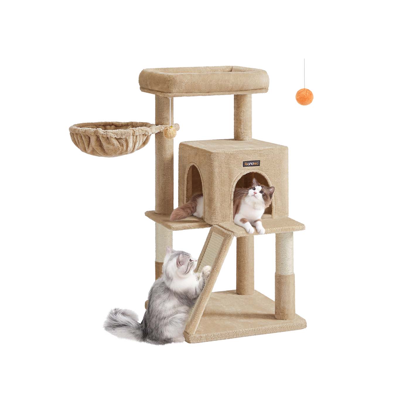 Cat Tree - Engineered Wood - Camel Brown - Spacious Widened Perch for Large Cats