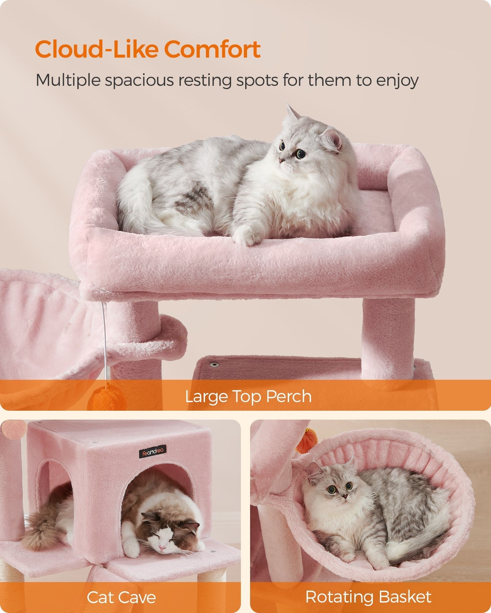 Cat Tree - Engineered Wood - Jelly Pink - Widened Perch for Large Cats