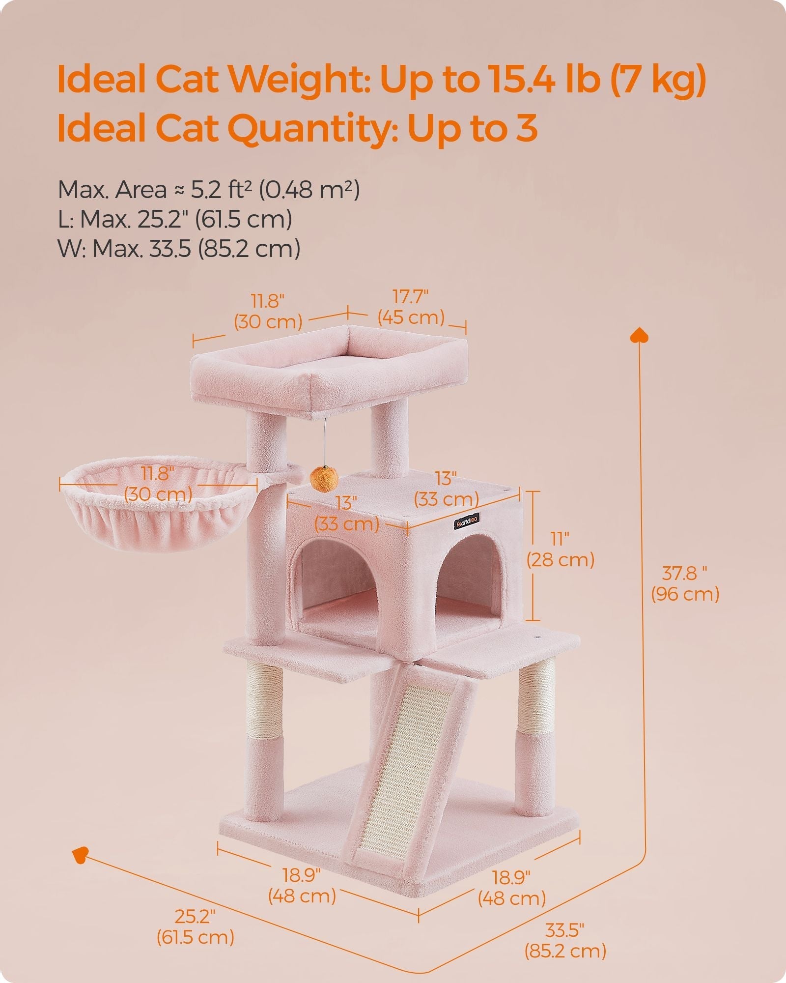 Cat Tree - Engineered Wood - Jelly Pink - Widened Perch for Large Cats