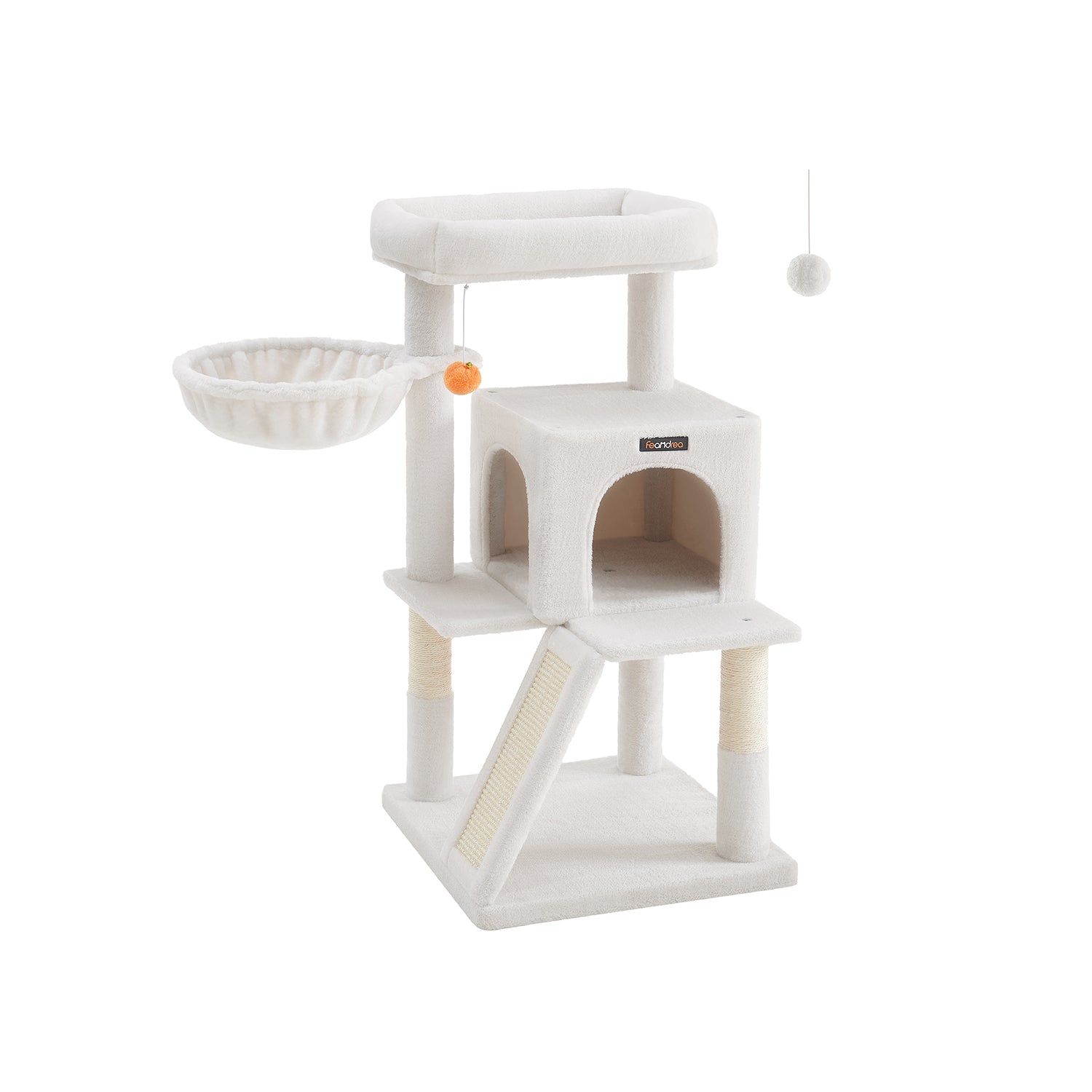 Cat Tree - Engineered Wood - Cream White - Widened Perch for Large Cats