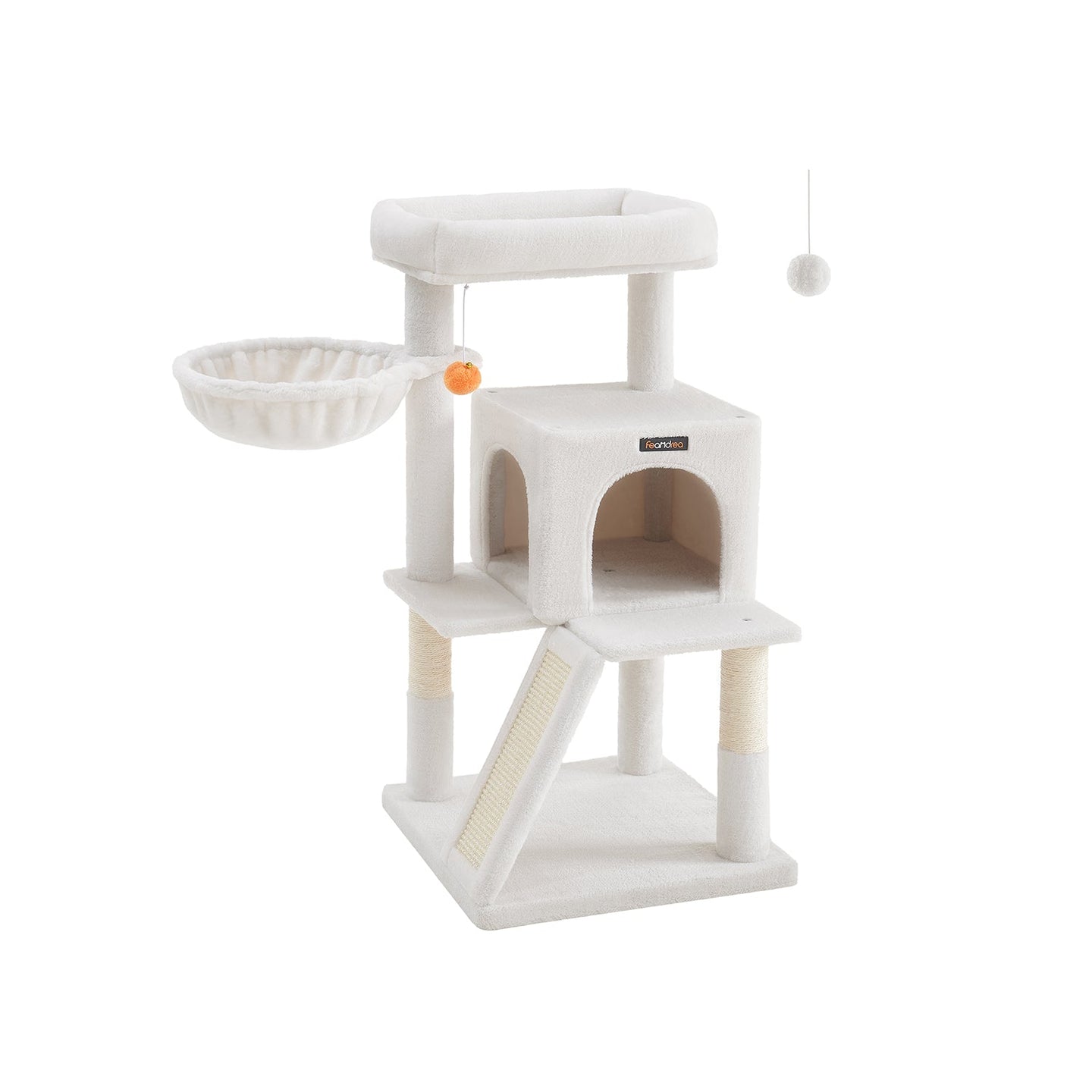Cat Tree - Engineered Wood - Cream White - Widened Perch for Large Cats