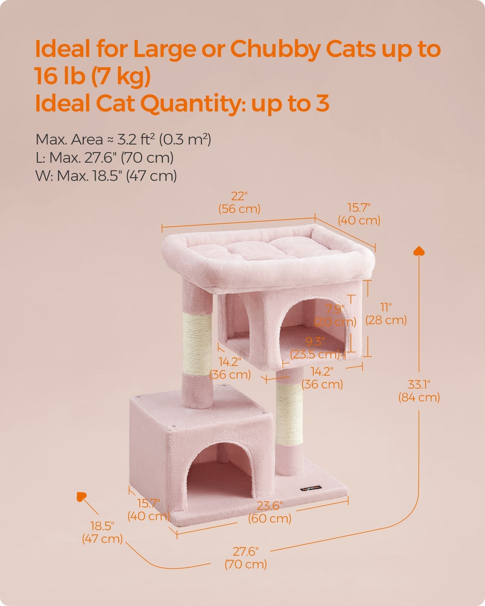 Cat Tree - Engineered Wood - Jelly Pink - Includes Scratching Posts and Cat Caves