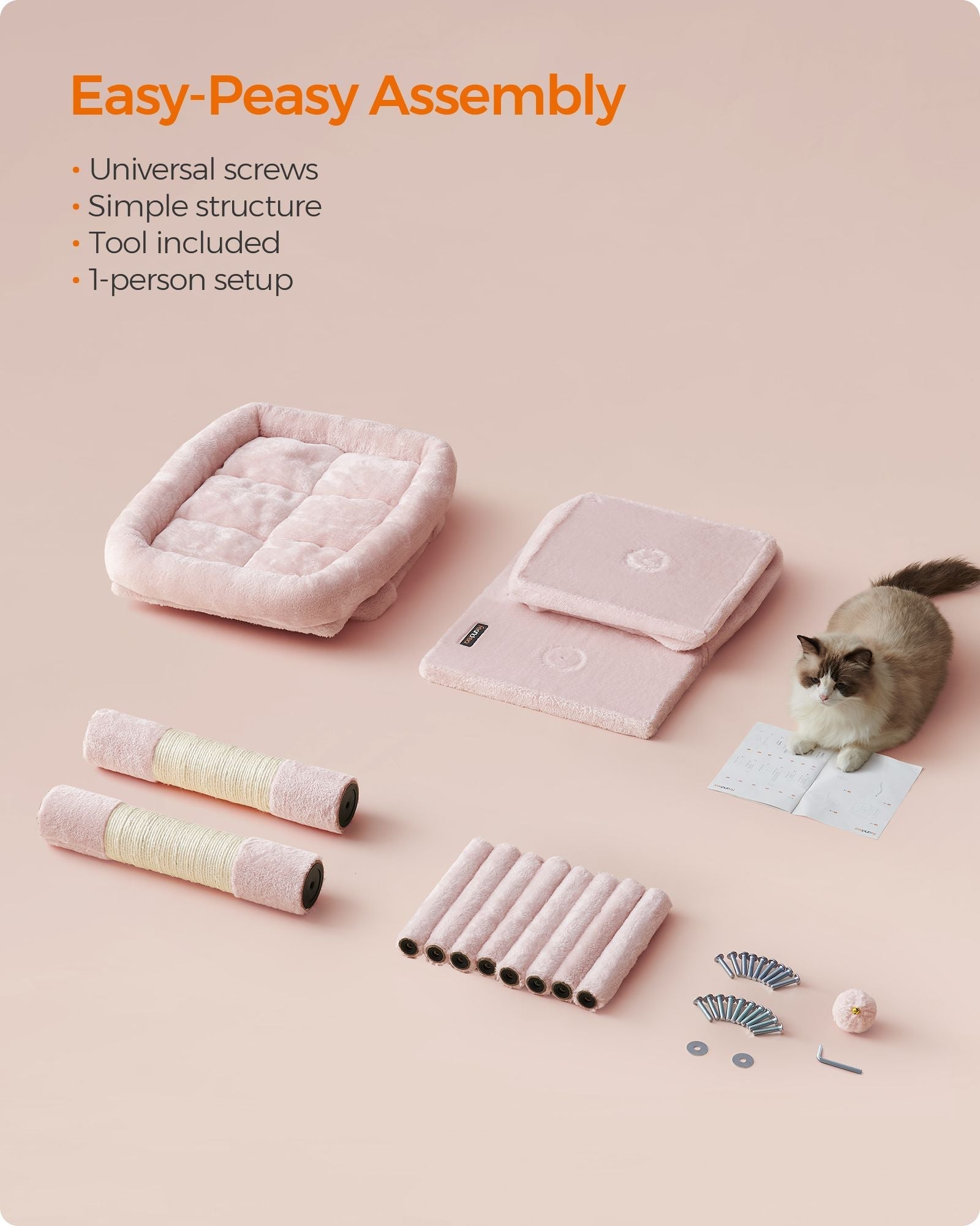 Cat Tree - Engineered Wood - Jelly Pink - Includes Scratching Posts and Cat Caves