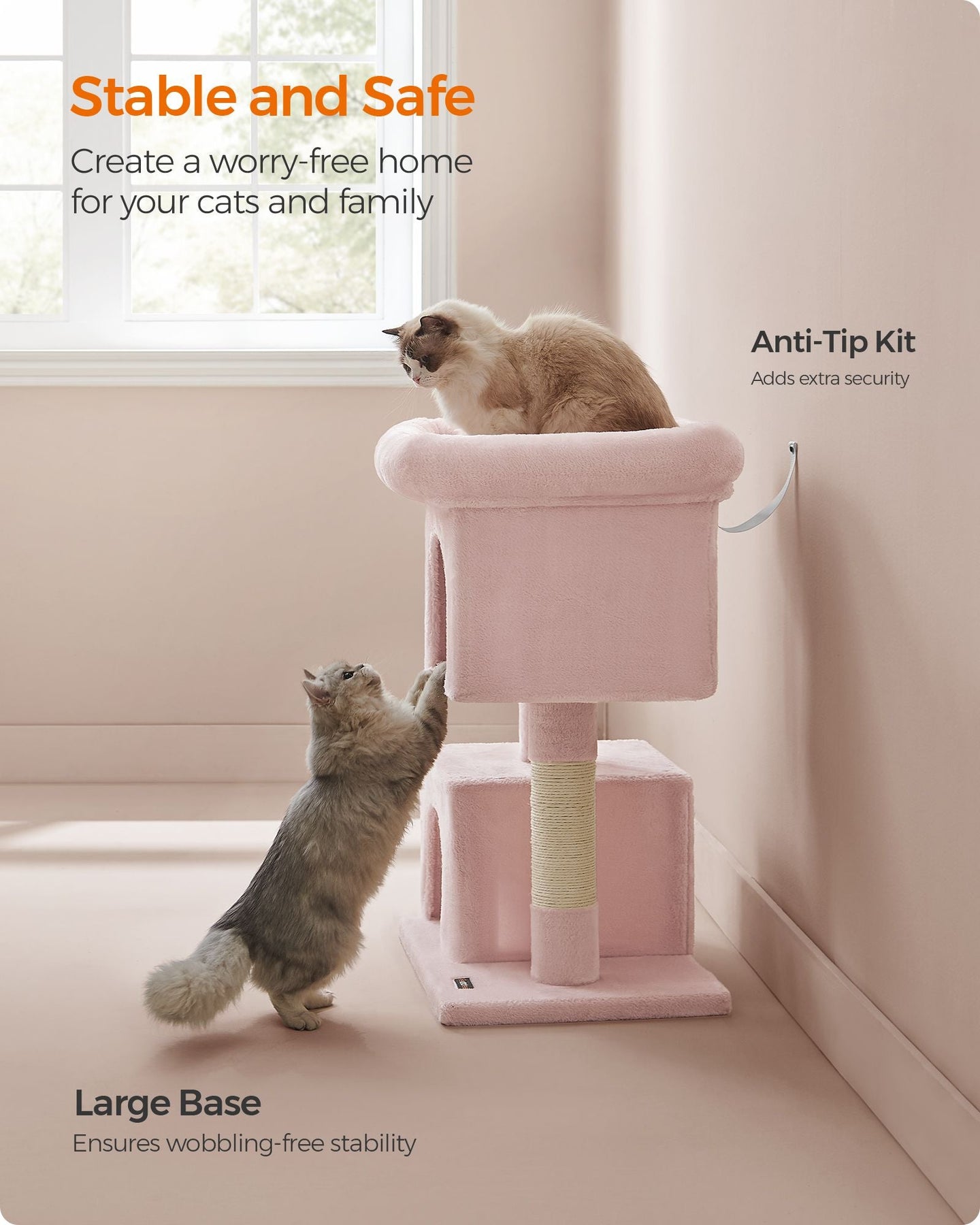 Cat Tree - Engineered Wood - Jelly Pink - Includes Scratching Posts and Cat Caves
