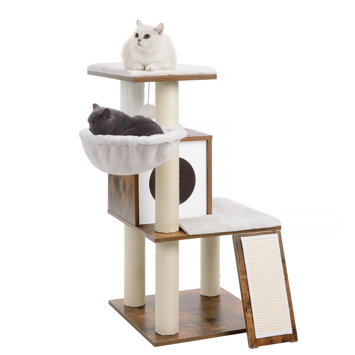 Cat Tree - 96 cm Tall - Plywood - Walnut Color - Engaging Play Areas