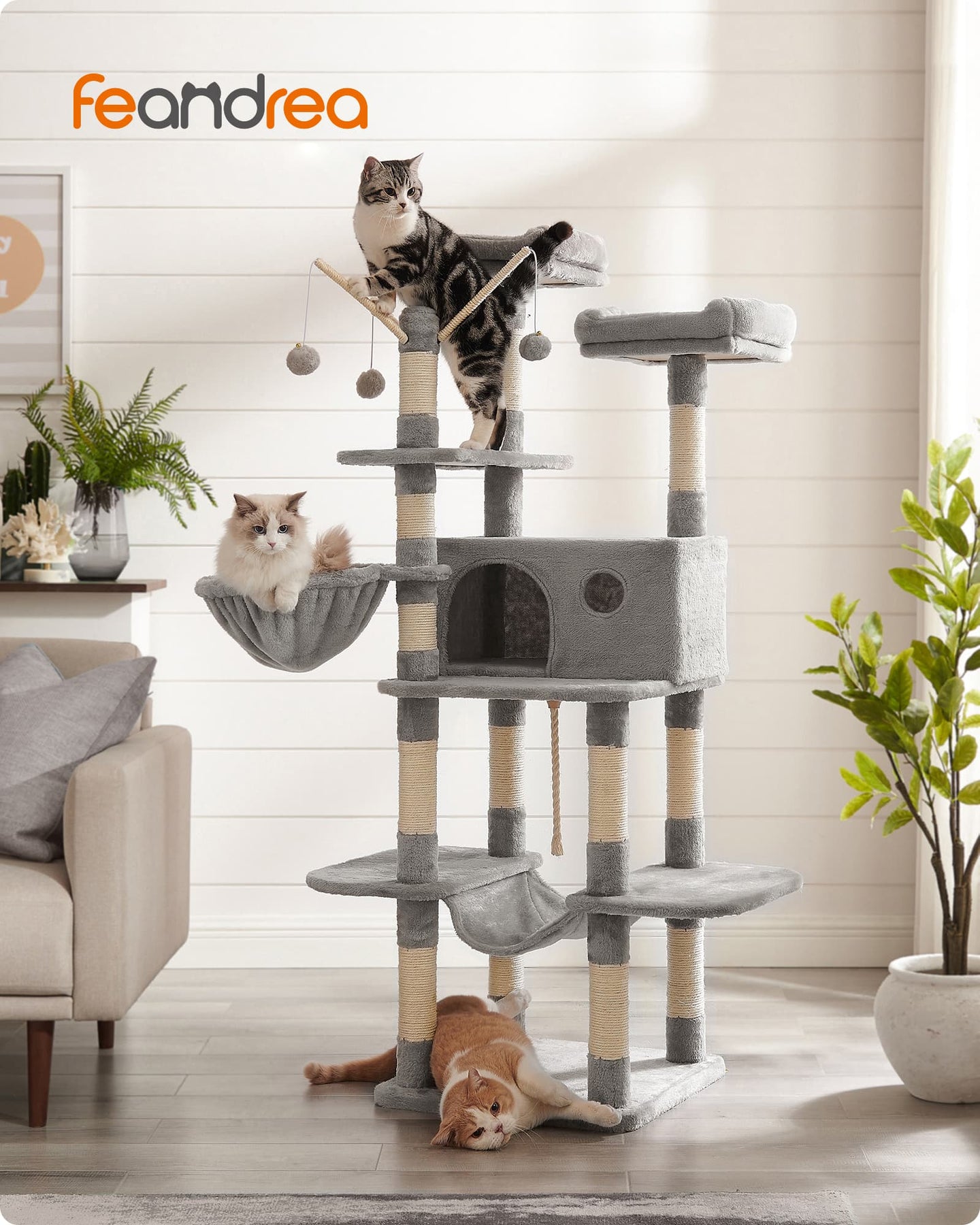 Cat Tree - Engineered Wood - Light Gray - XXL Design