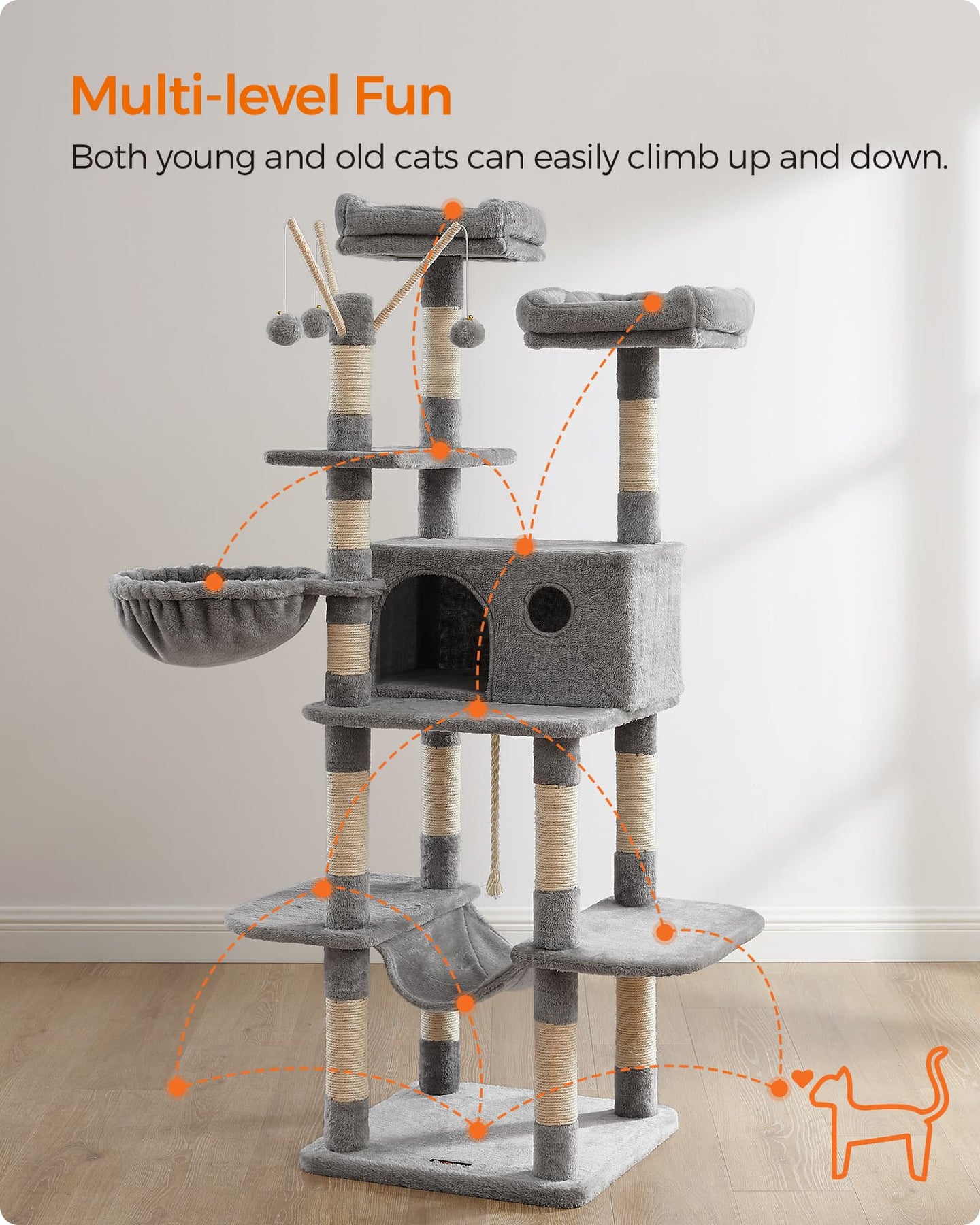 Cat Tree - Engineered Wood - Light Gray - XXL Design