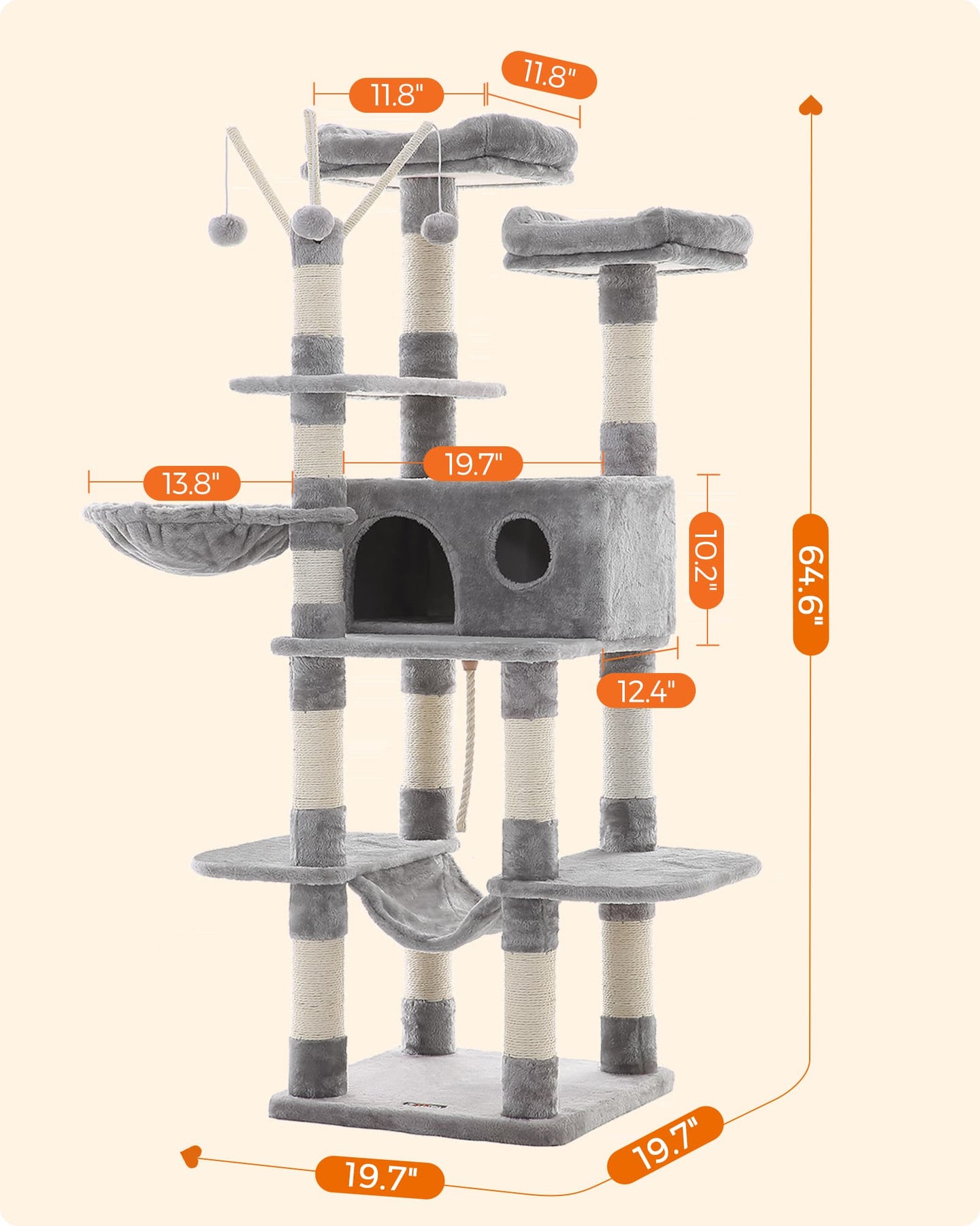 Cat Tree - Engineered Wood - Light Gray - XXL Design