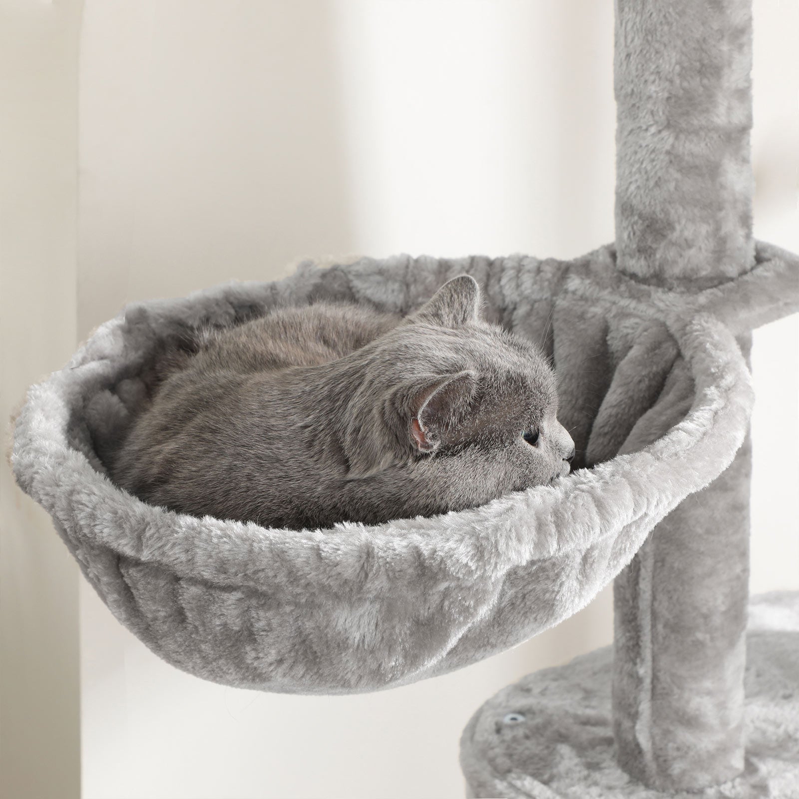 Floor-to-Ceiling Cat Tree - Plywood - Light Grey - Adjustable Height 2.4-2.6 m