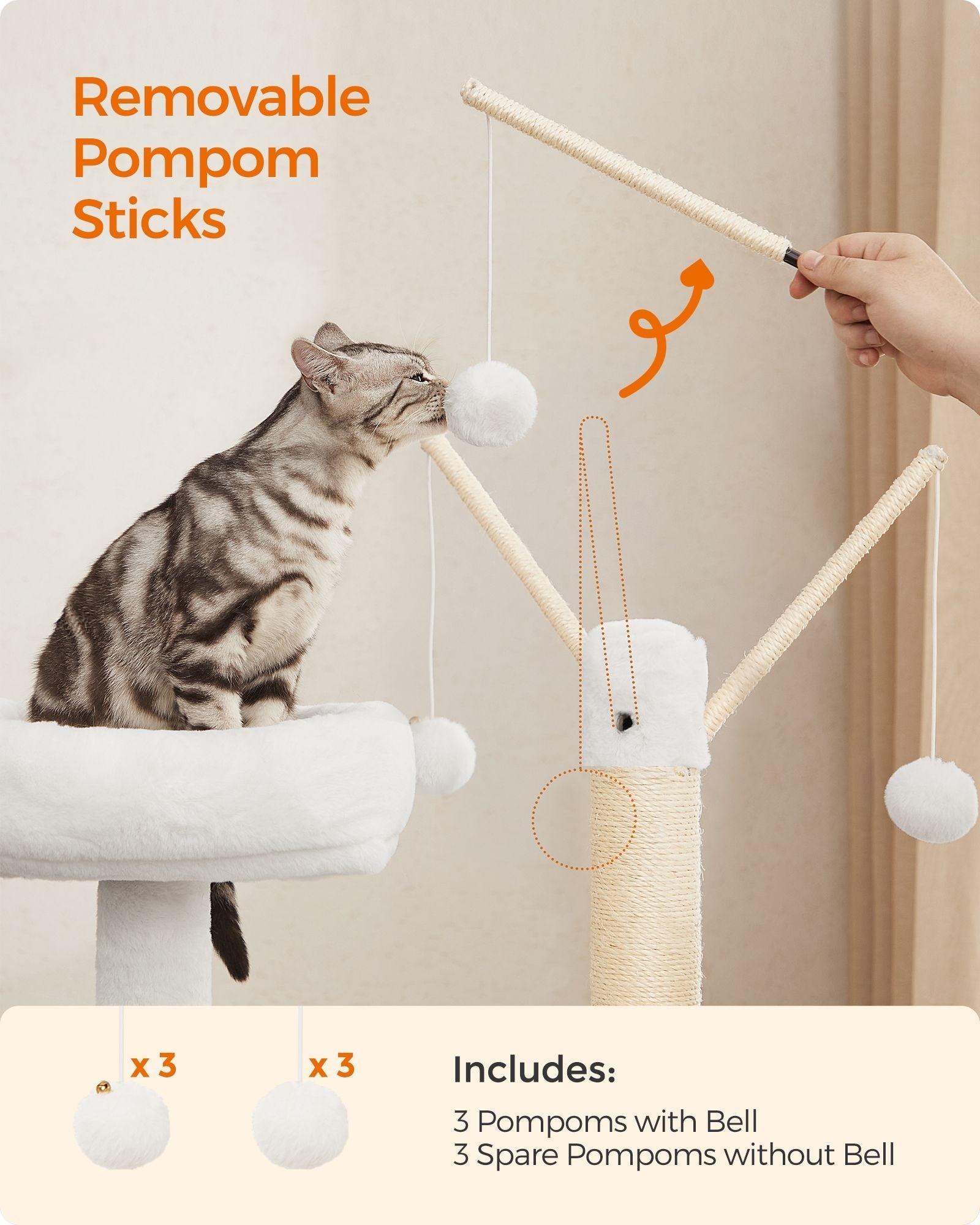 Cat Tree - Wood - Greige - 2-in-1 Design with Litter Box Enclosure and Scratching Posts