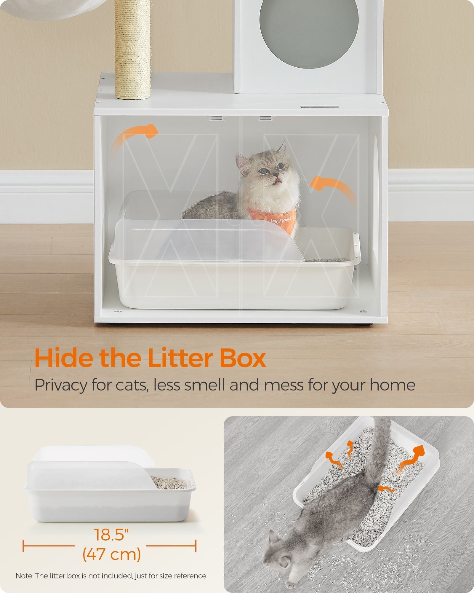 Cat Tree - Engineered Wood - Cloud White - 2-in-1 with Litter Box and Scratching Posts